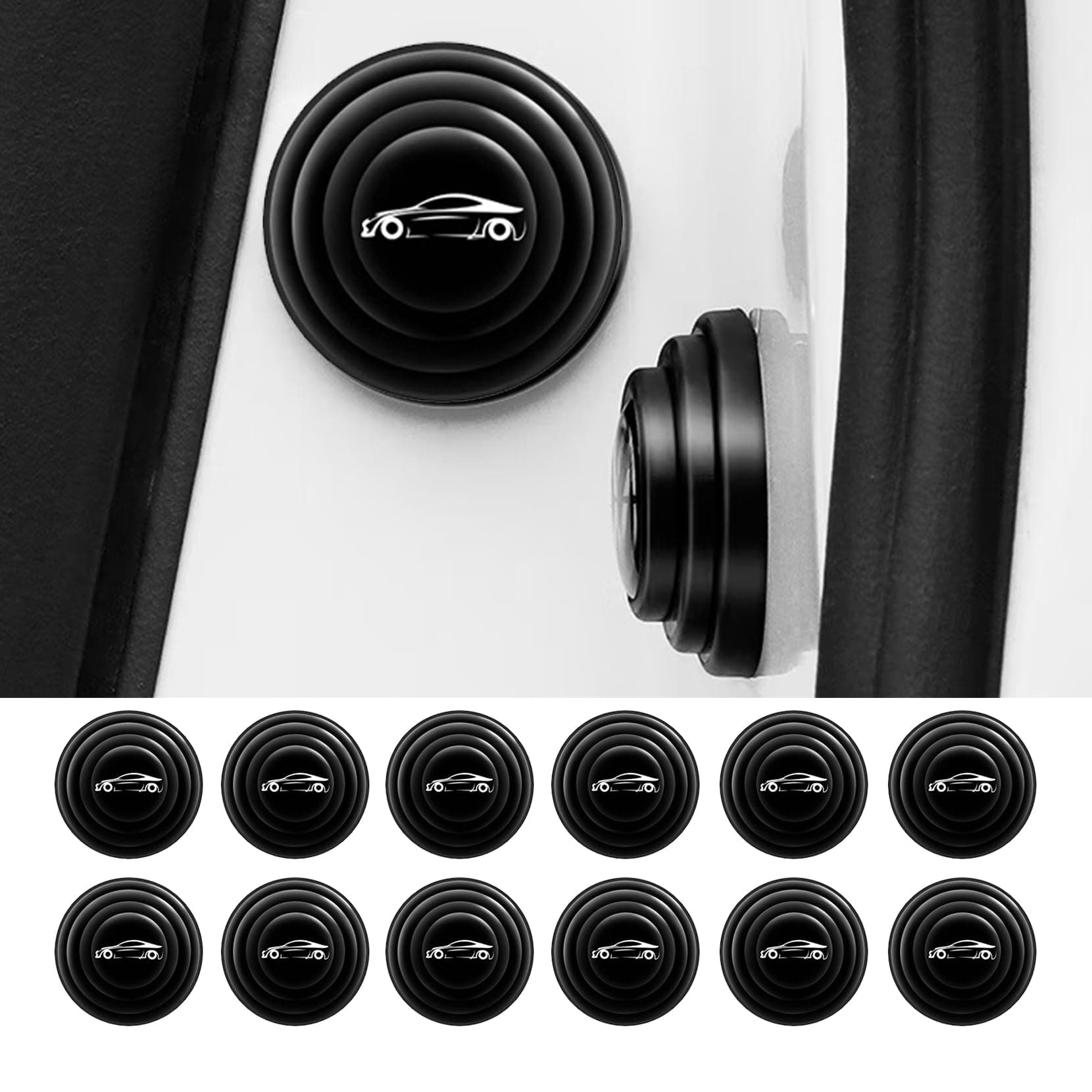 Fogfar 12 PCS Car Shock Absorber, Universal Door Protection Stickers, Soundproof Crash Pad (Black)