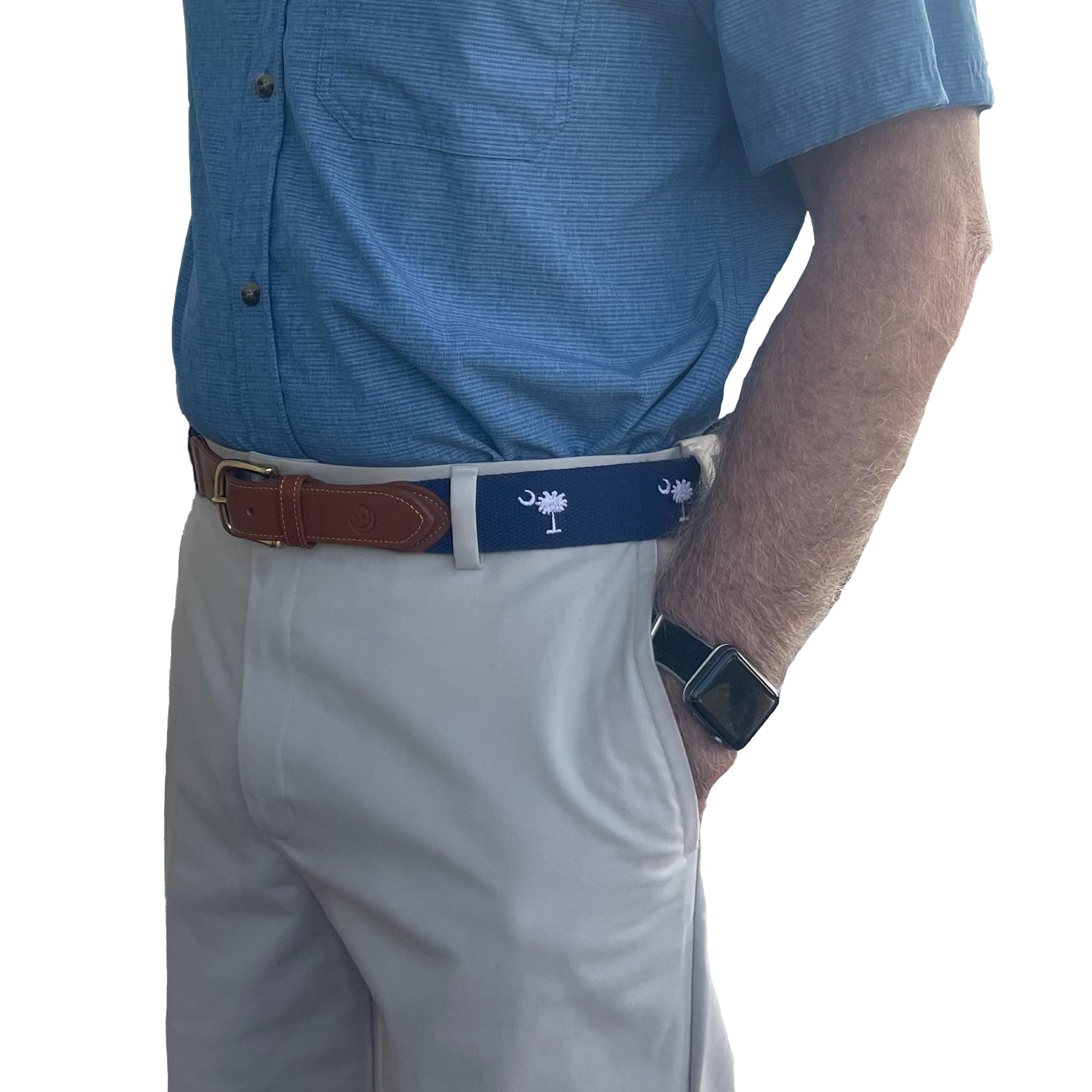 South Carolina Flag Crescent Moon Palmetto Tree Award-winning Design and Genuine Leather Web Embroidery Belt