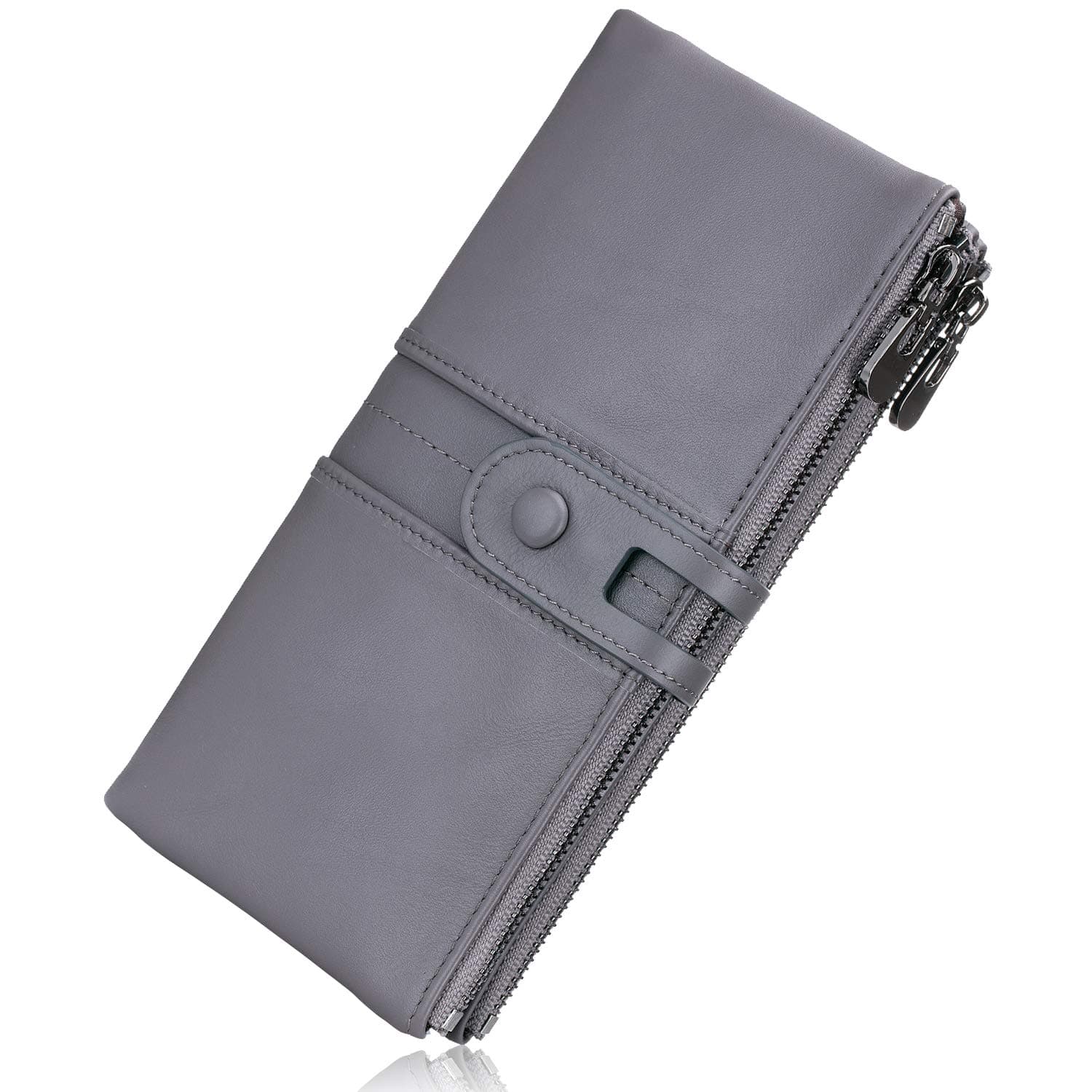 Wallet for Women Large Capacity Genuine Leather Bifold RFID Blocking Card Holder Clutch Wallet with Zipper Pocket