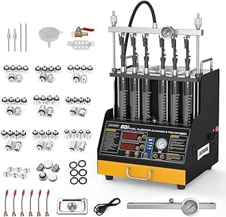 AUTOOL Fuel Injector Cleaner Tester Machine, 50°C Ultrasonic Fuel Injection Cleaner with Heating Function 6 Cylinder for GDI, EFI, FSI, 12V/70V/120V Options, Digital Display, 10 Test Modes