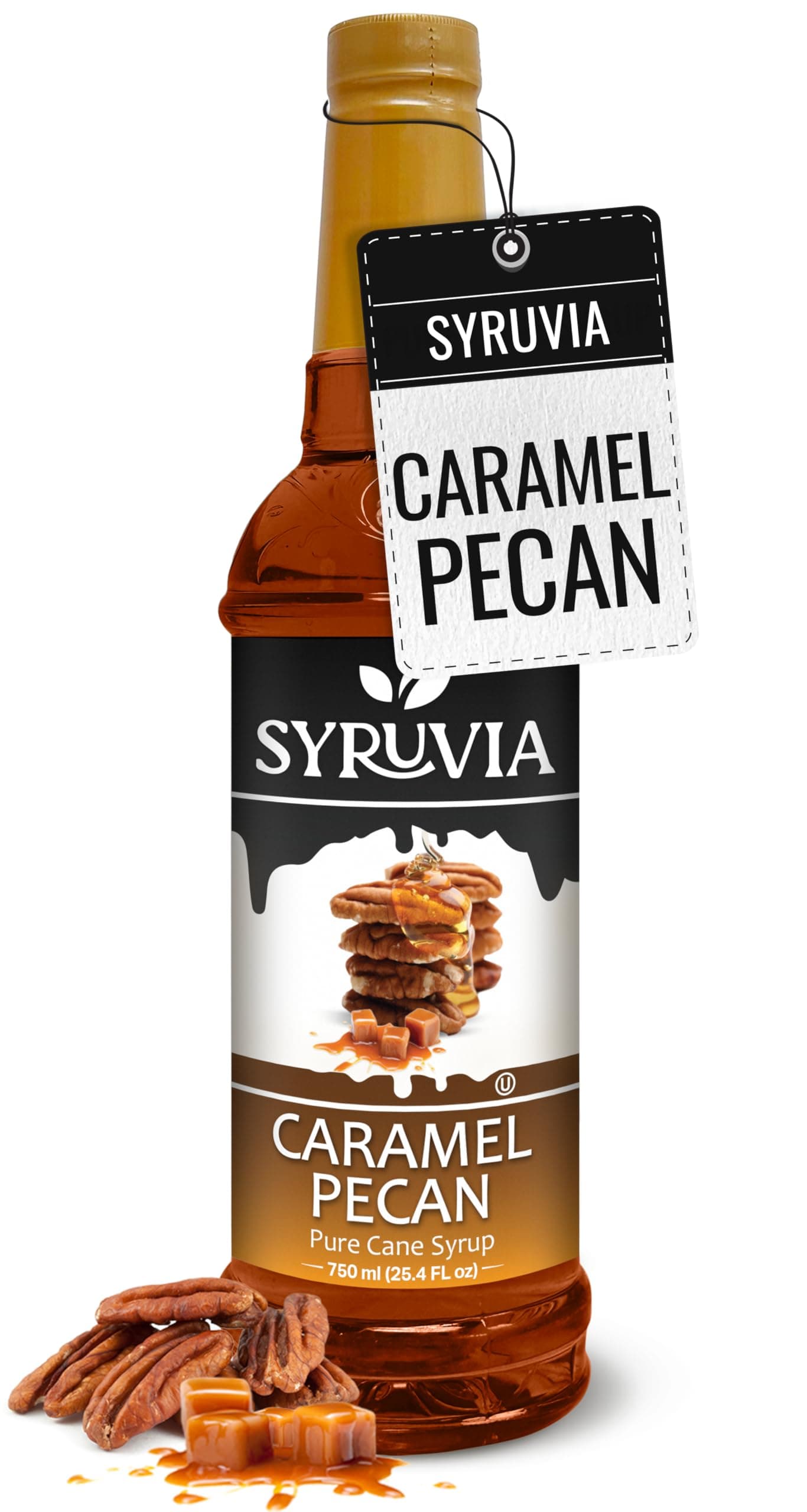 Syruvia Coffee Syrup, Caramel Pecan Flavored Syrup for Drinks, Lattes, and Desserts – 25.4 fl oz