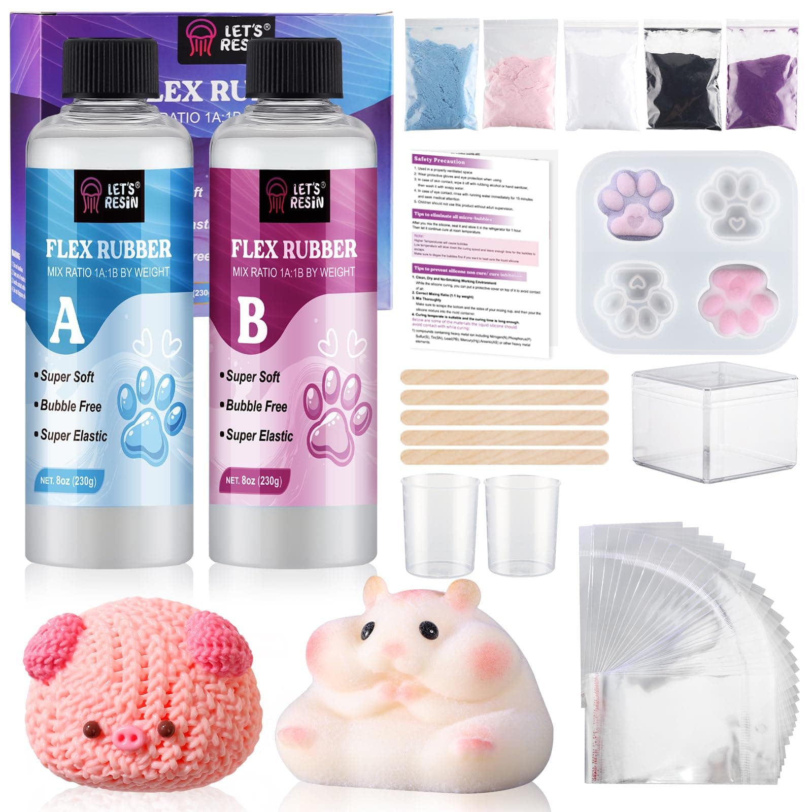 LET'S RESIN Liquid Silicone for Squishy Maker, Super Soft Silicone Rubber Making Kits 1:1 AB Ratio Mix for Taba Squishy, Molding Cat's Paw, DIY Decompression Gift