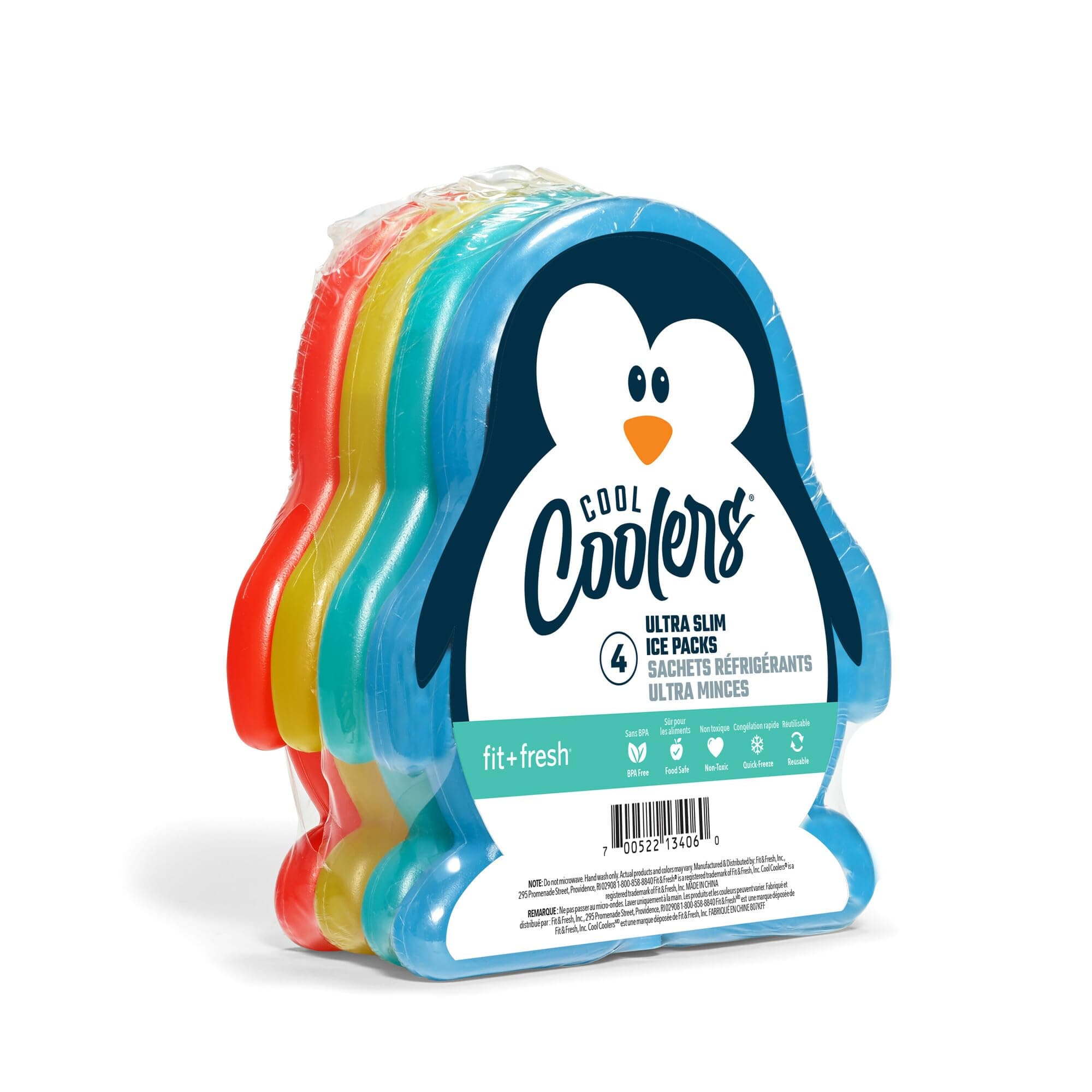 Fit & Fresh Cool Coolers, Slim Ice Packs for Lunch Boxes, Bags and Coolers, Aquatic Shapes for Kids Penguins Multicolored 807KFF