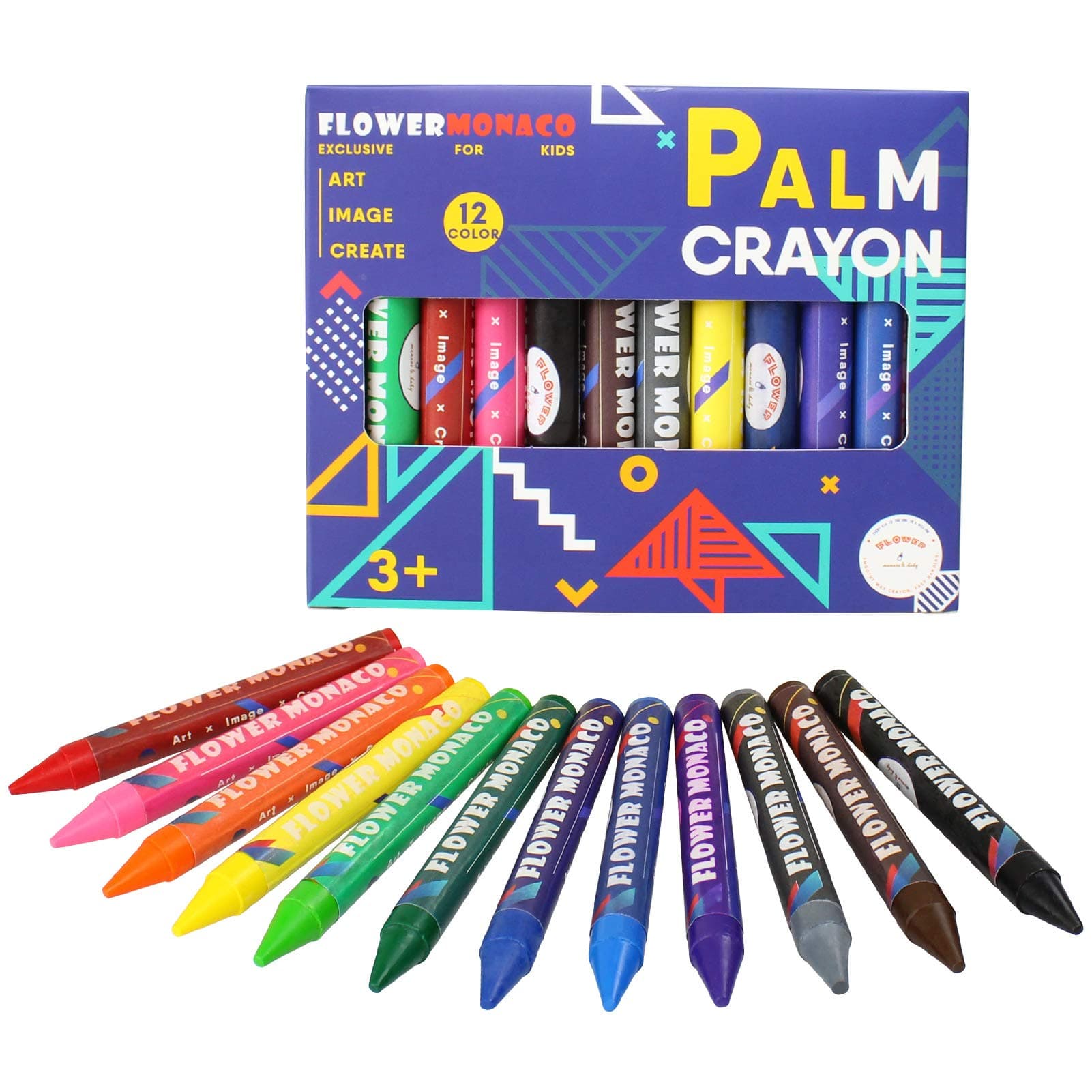 Lebze Toddler Crayons Ages 1-3, 12 Colors Non Toxic Crayons, Easy to Hold Large Washable Crayons, Safe for Babies, Kids and Children Flower Monaco