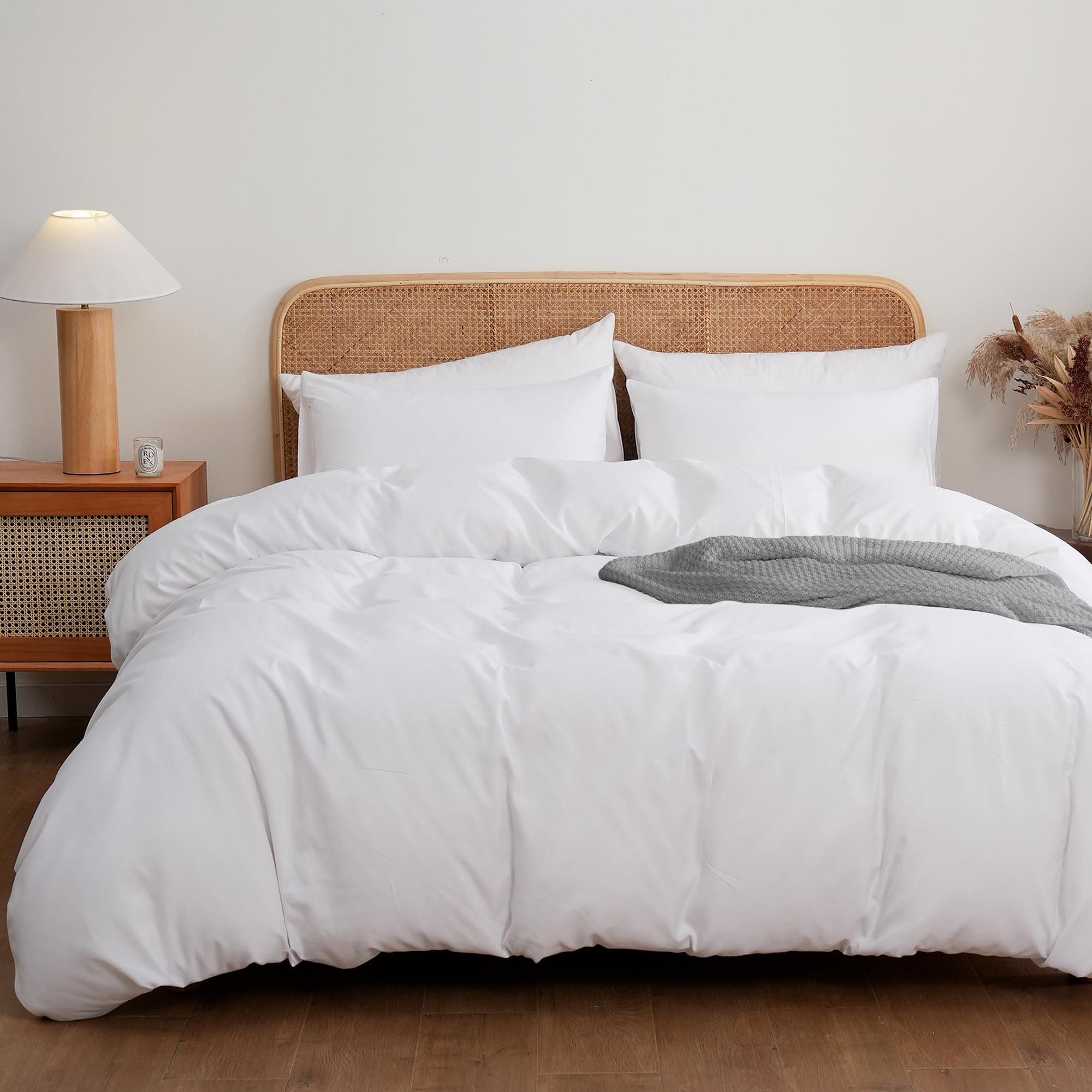 ATsense White Duvet Cover Queen Size, 100% Washed Microfiber Like Washed Cotton Super Soft and Breathable, 3 Piece Comforter Cover Bedding Set, Simple Style Farmhouse Quilt Cover