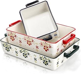Set of 3 Casserole Dishes for Oven, Porcelain Baking Dishes with Handle, Large Rectangular Lasagna Pans, Ceramic Bakeware Set for Cooking, Kitchen, Cake Dinner, Banquet, Wedding and Daily Use