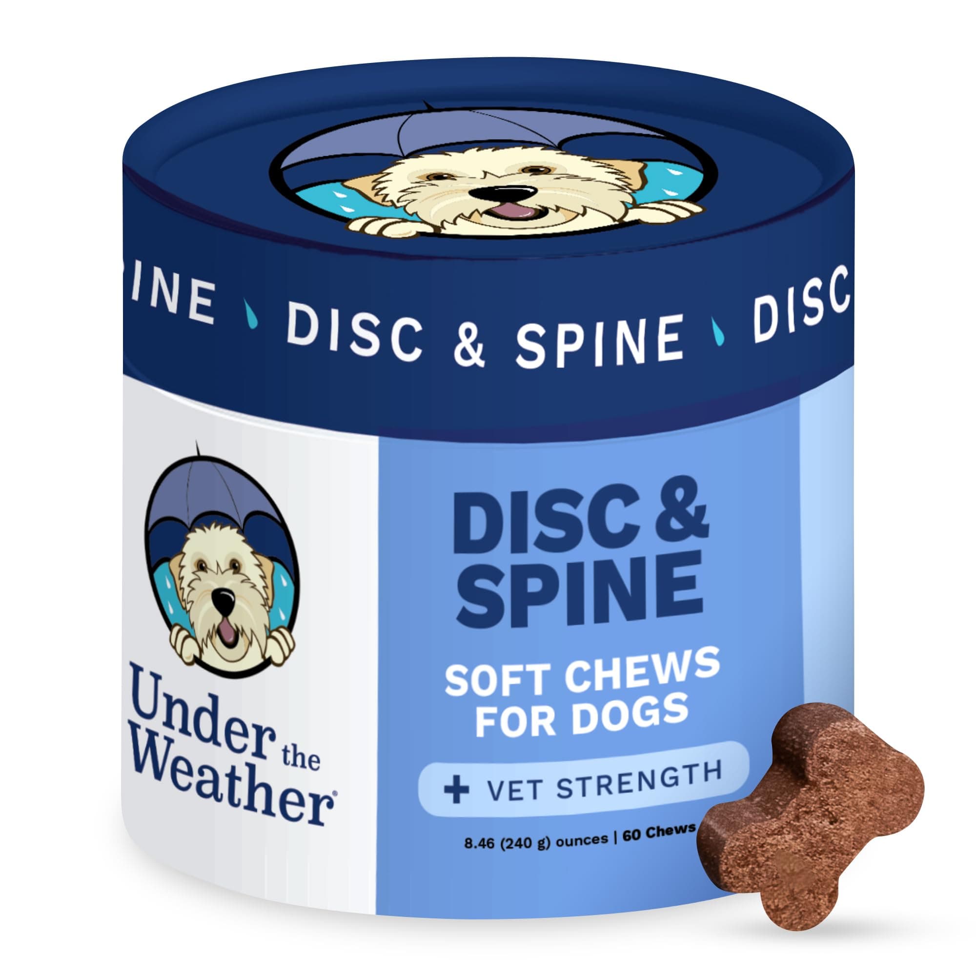Under The Weather Pet Disc & Spine Health Chews for Dogs | Vet Formulated Dog Chews Spinal Disc Support Supplement | Ideal for Pugs French Bulldogs Dachshunds & Long-Backed Breeds with IVDD | 60 Count
