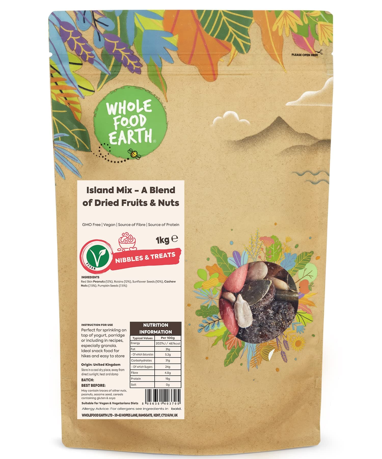 Island Mix - A Blend of Dried Fruits and Nuts 1 kg | GMO Free | Source of Fibre | Source of Protein