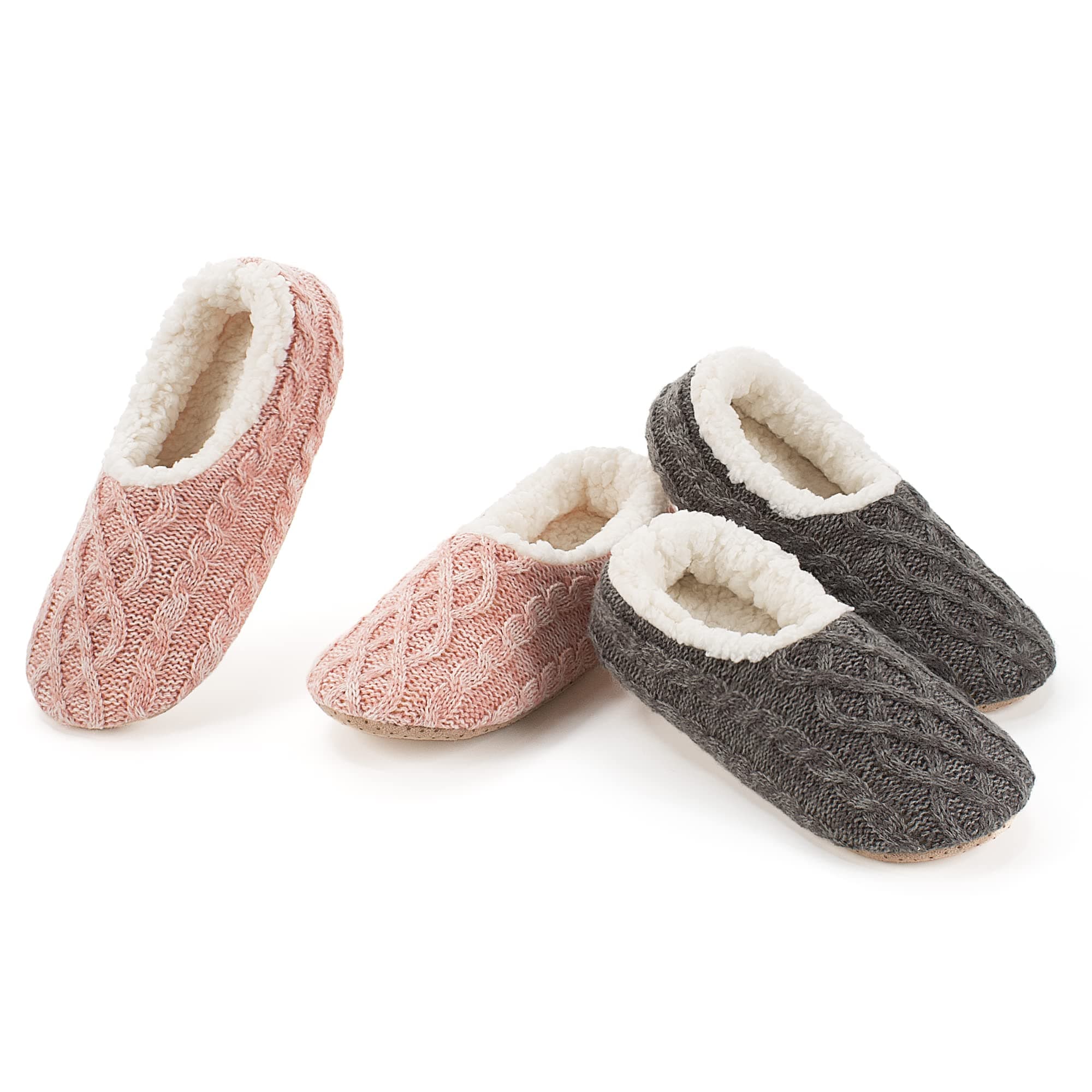 2-Pair Cozy Slippers for Women Indoor Soft Sole with Warm Fuzzy Lining and Non-Slip Grips, House Slipper Socks