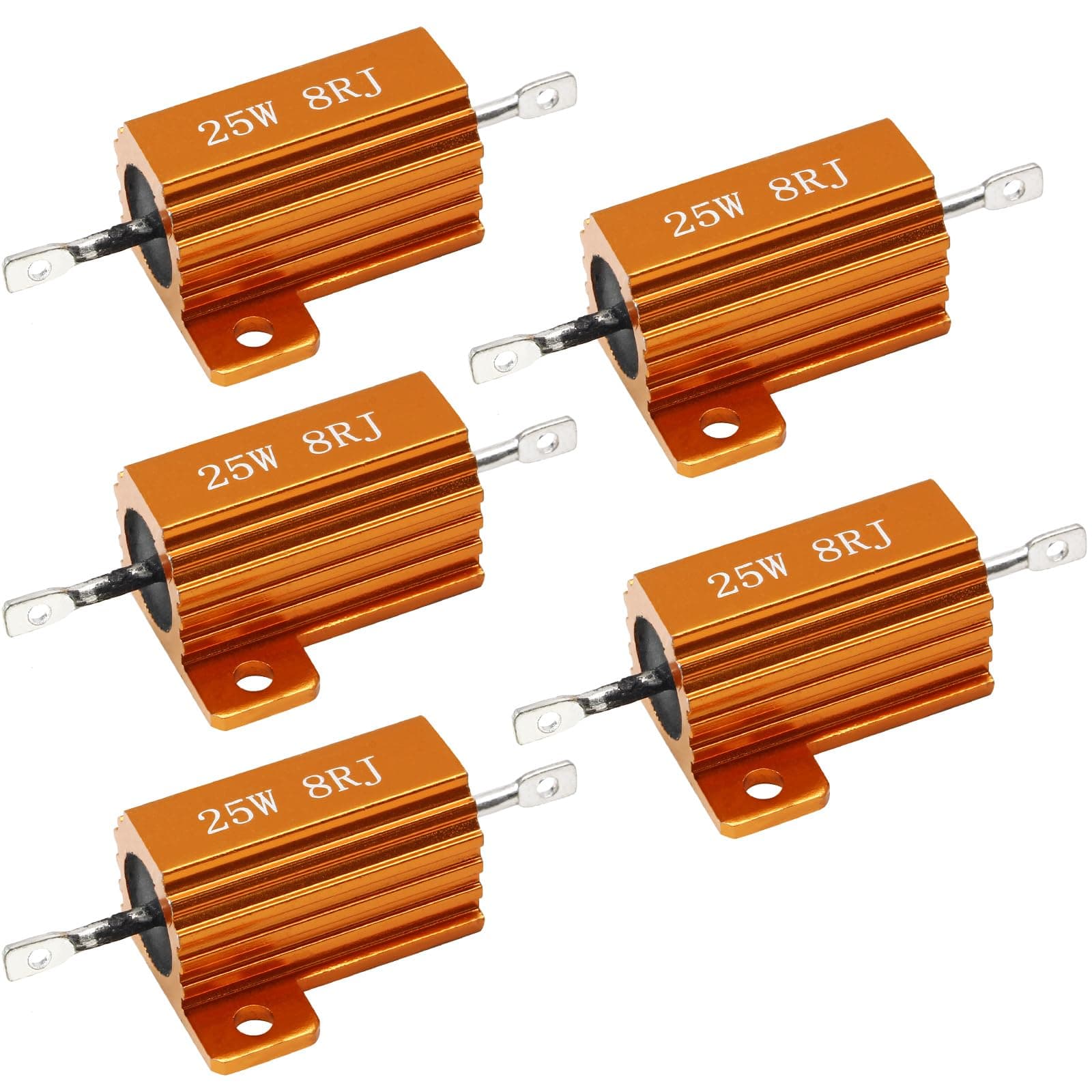 5 Pcs 8 Ohm 25W Wirewound Resistors, Aluminum Shell Resistor for Doorbell, Led, Power Supply Equipment