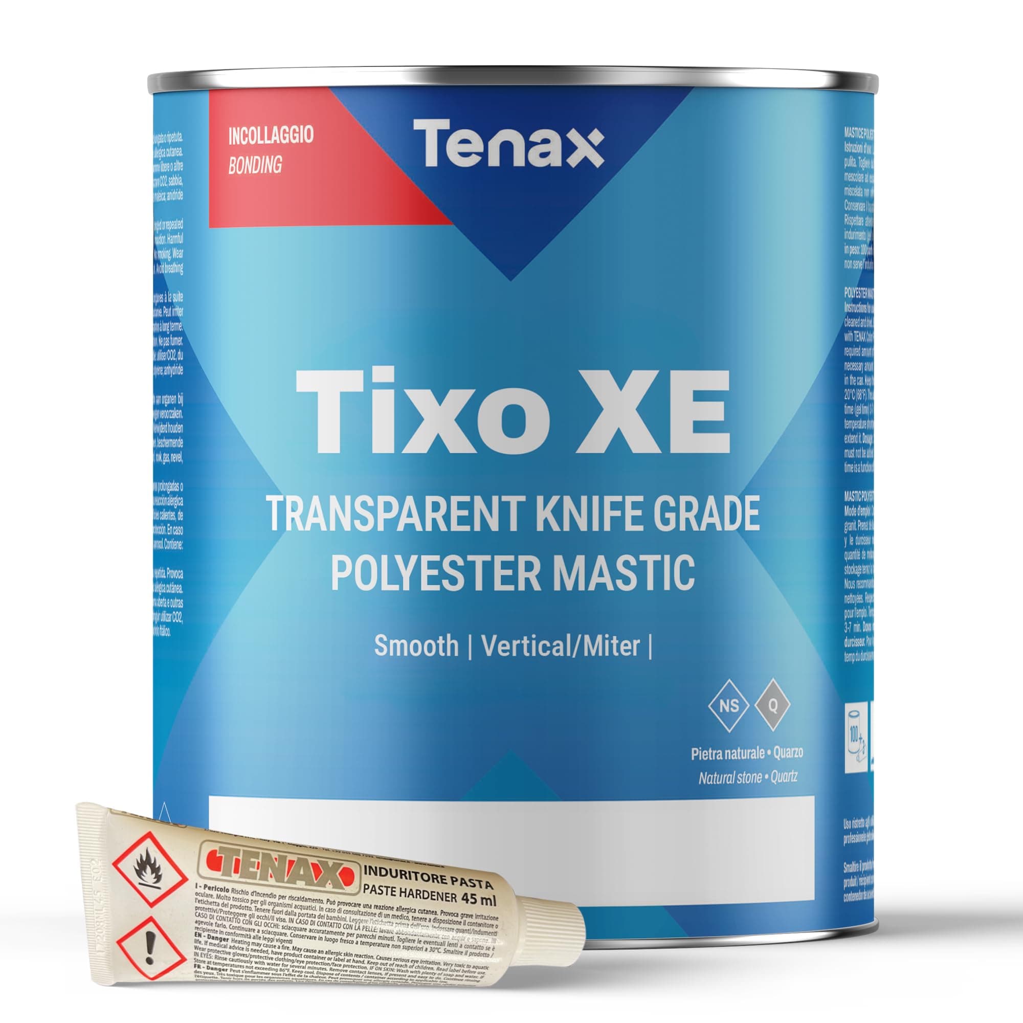 Tenax Tixo XE Transparent Polyester Mastic – Knife Grade Stone Adhesive for Granite, Marble & Natural Stone – Clear Professional Glue for Seams, Laminations, Repairs & Stone Fabrication