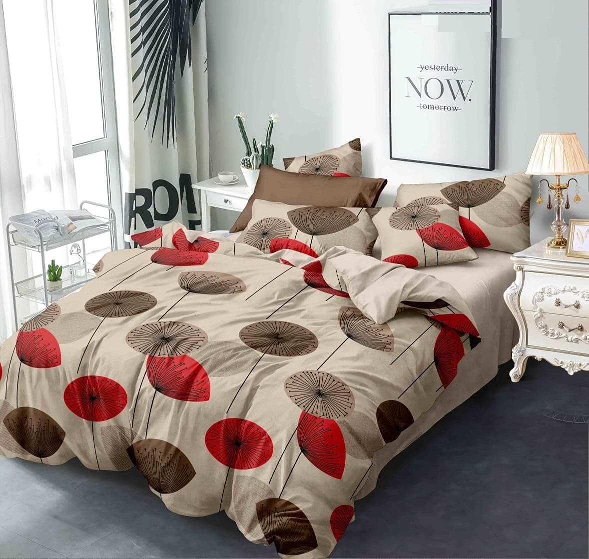 THE HOME STYLE Super Soft Glace Cotton King Size Double Bed AC Comforter with Flat Bedsheet with 2 Pillow Cover for All Weather/Season (Natural Brown) - 4PC COMFORTER SET