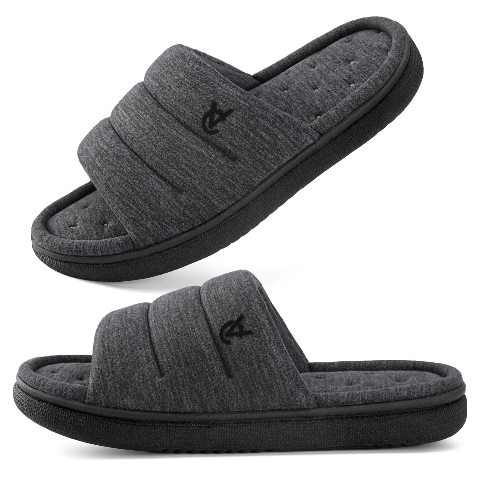 Men's Open-Toe Slide Slippers Memory Foam House Shoes