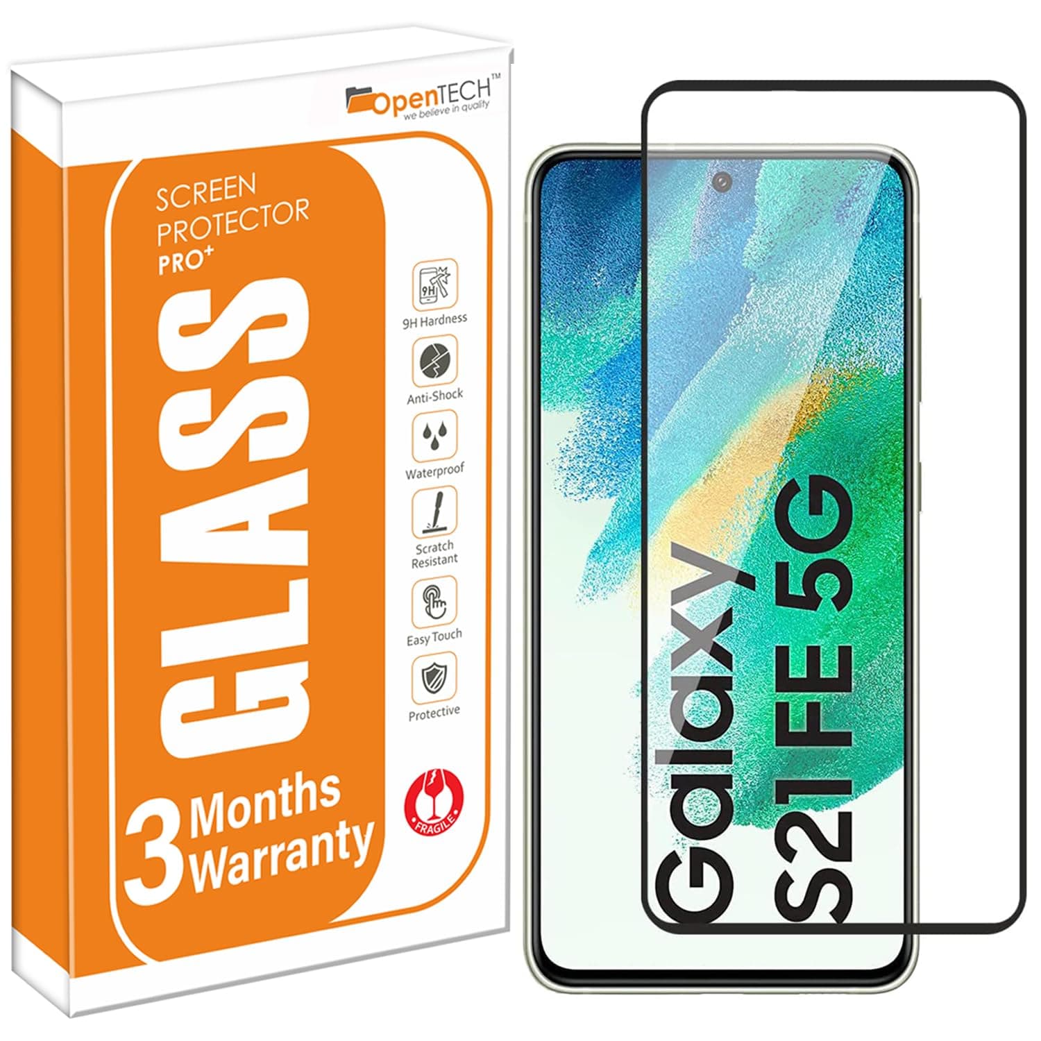 OpenTech® Military-Grade Tempered Glass Screen Protector Compatible for Samsung Galaxy S21 FE 5G with Edge to Edge Coverage and Easy Installation kit