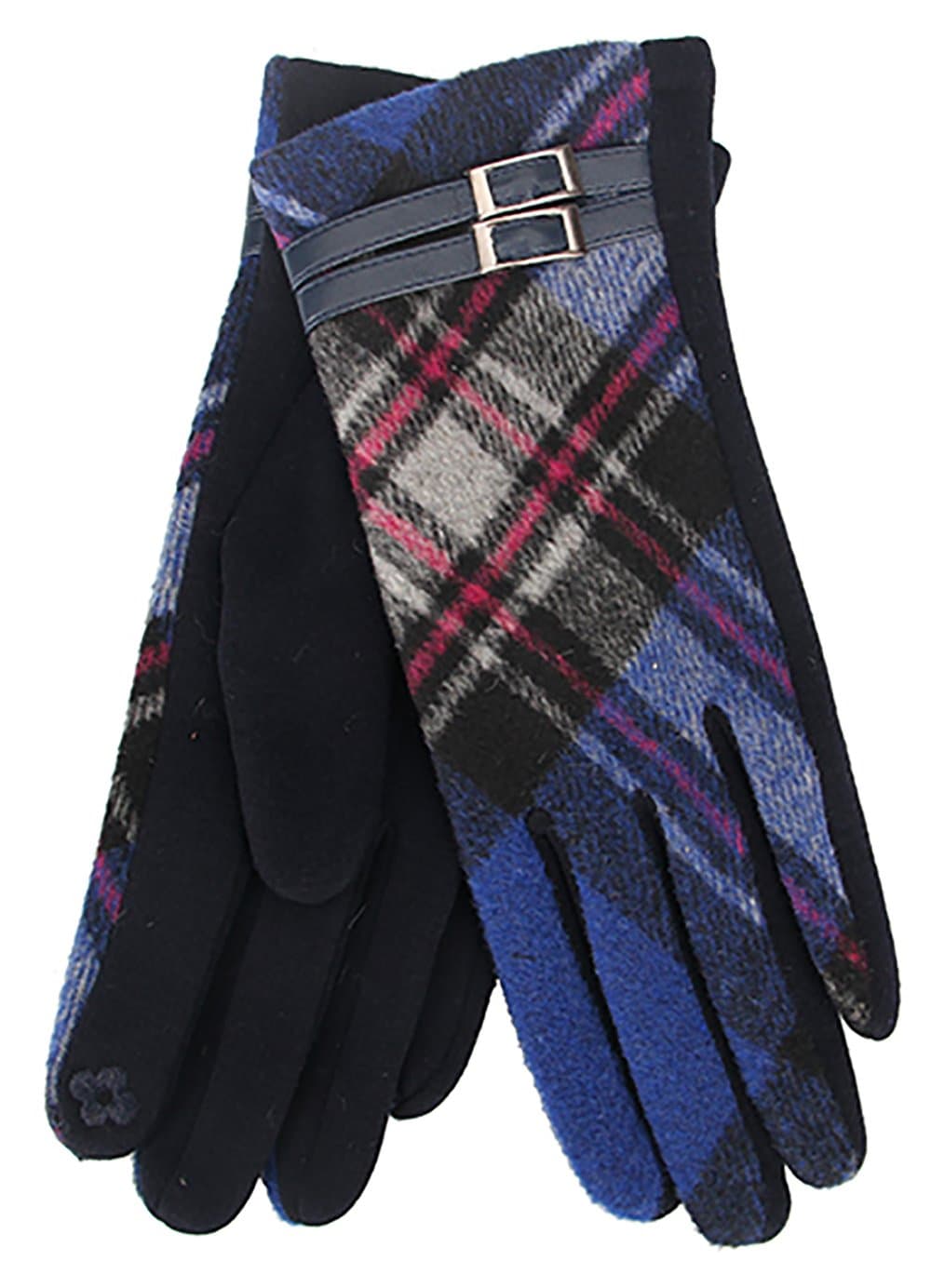 Tartan Pattern with Buckle Gloves (Royal Blue Tartan)