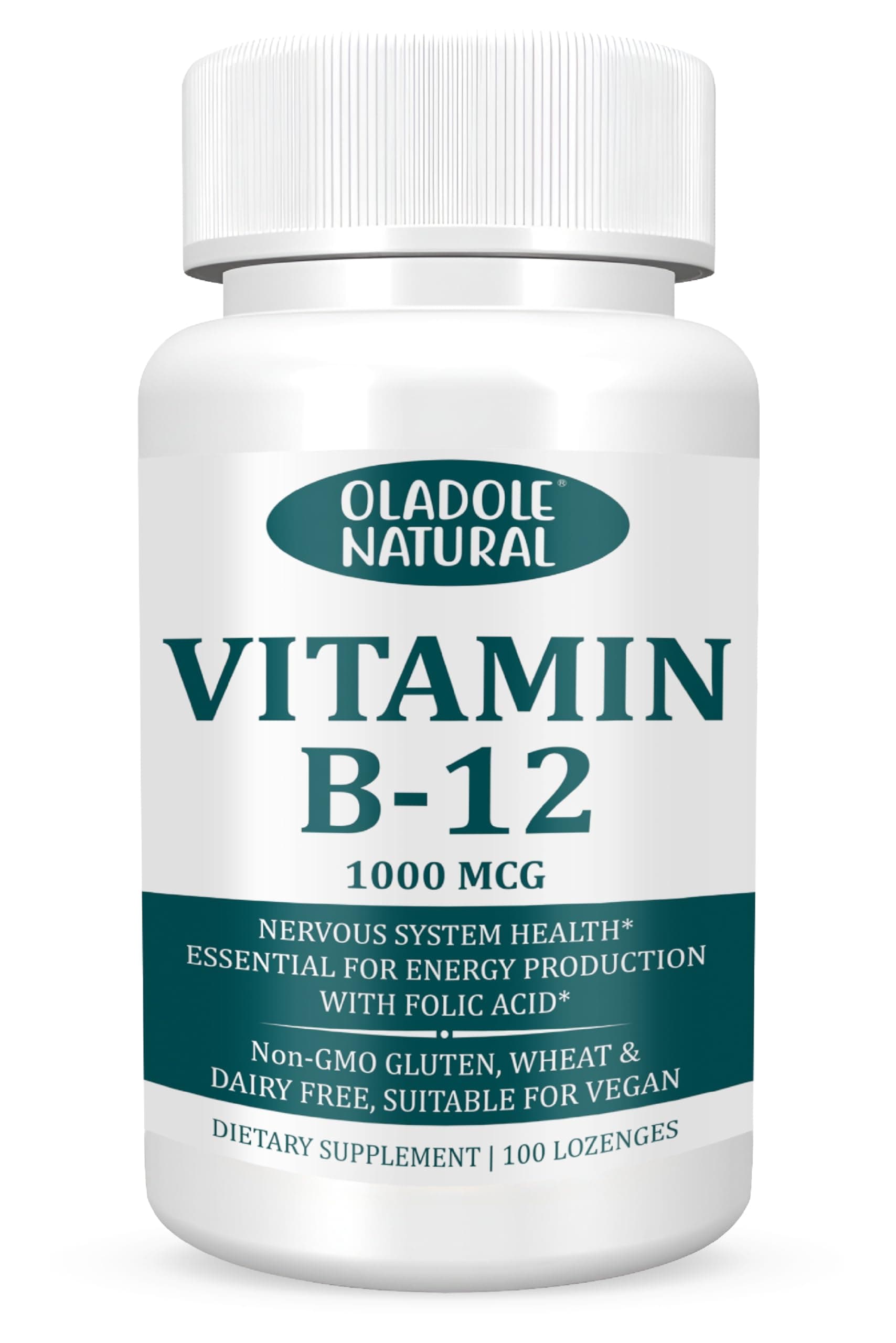 أولادول ناتشورال Vitamin B-12 (1000mcg) - 100 Lozenges Black Cherry Flavour | Formulated with Folic Acid | Energy Boost, Red Blood Cell Formation, Nervous System Support & Immune Health | Non-GMO