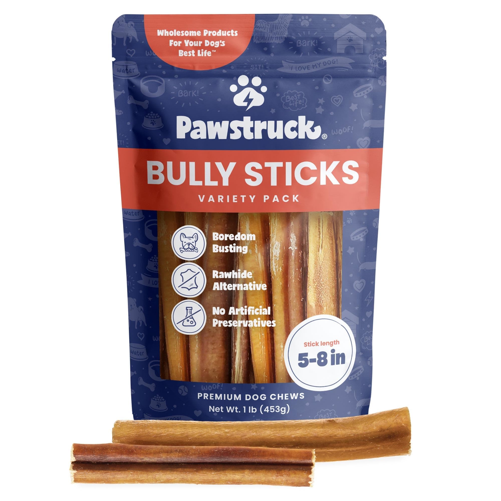 Premium 5-8" Bully Sticks for Dogs, 1 lb Bag - 100% Digestible, Natural Beef, Low Odor, Long-Lasting Chew for Medium & Large Dogs - Single Ingredient, Rawhide-Free Treat