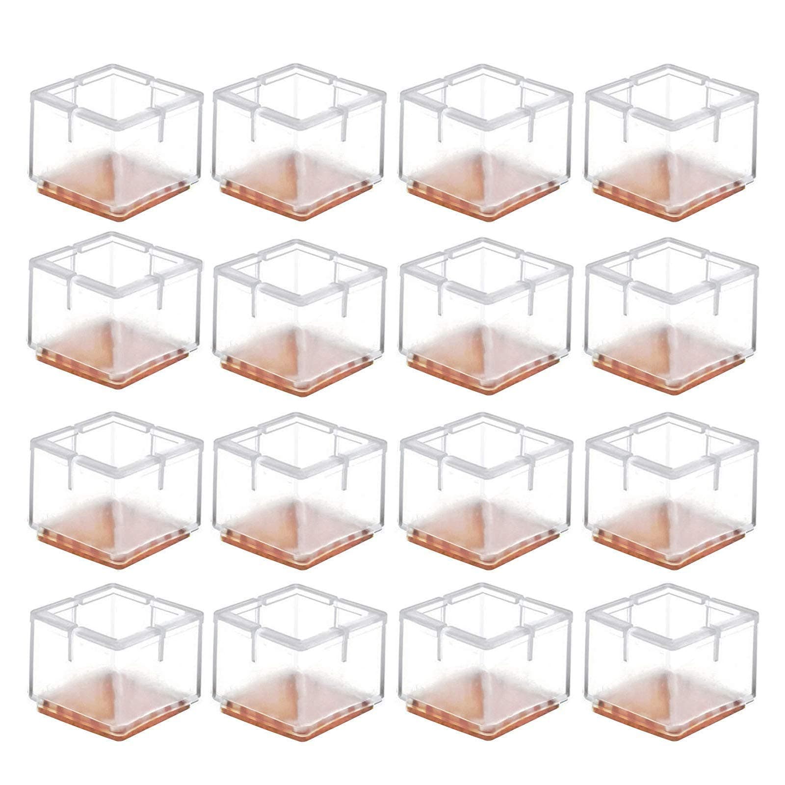 Chair Leg Caps, Square Clear Silicone Table Furniture Leg Feet Tips Covers Wood Floor Protectors, Felt Pads,Fit Square Length 1-1/4 to 1-3/8 Inch,16 Pack