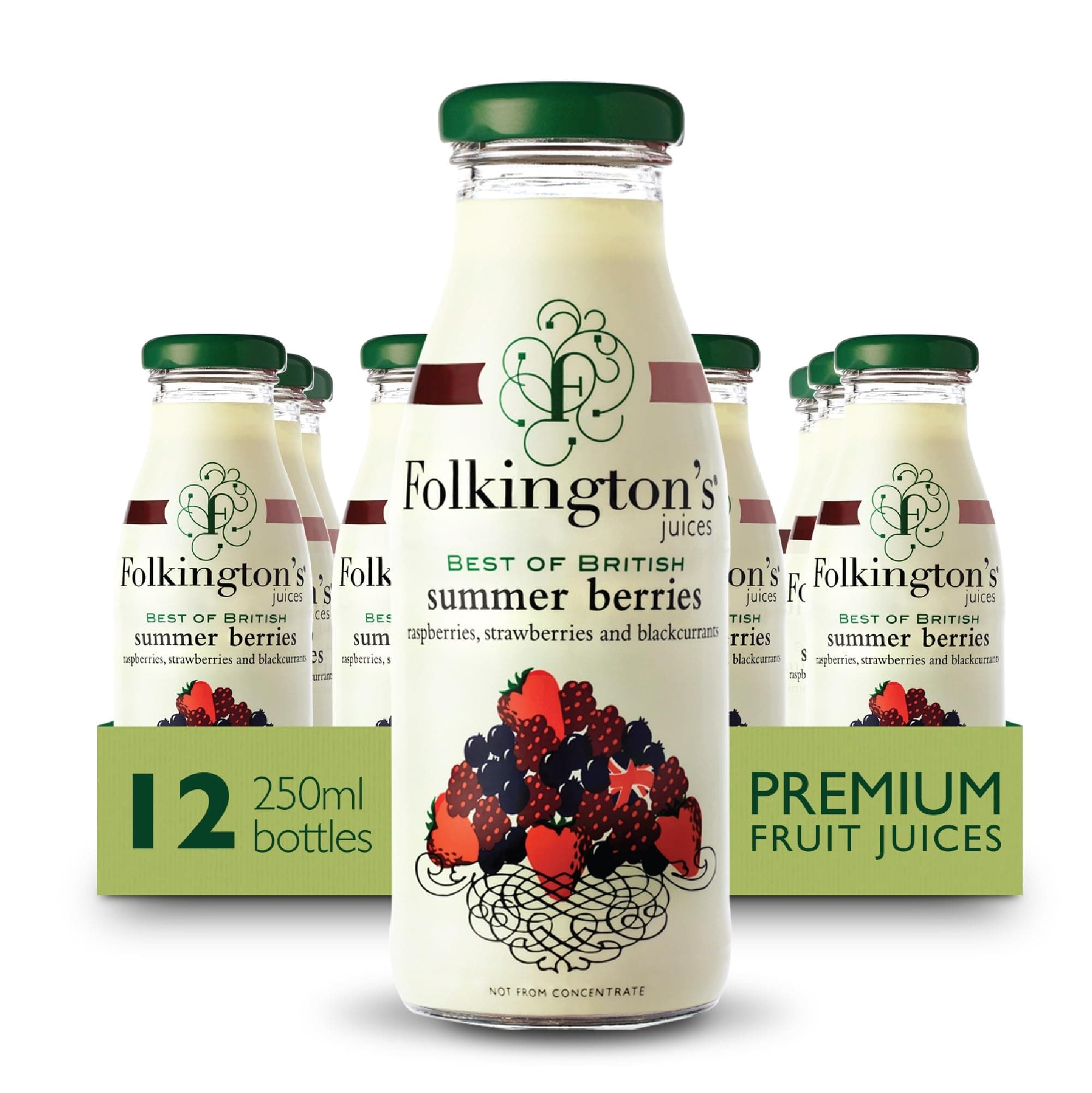 Fruit Juice, Summer Berries, 12 Glass Bottles, Raspberries Strawberries Blackcurrants, Multipack 12 x 250 ml