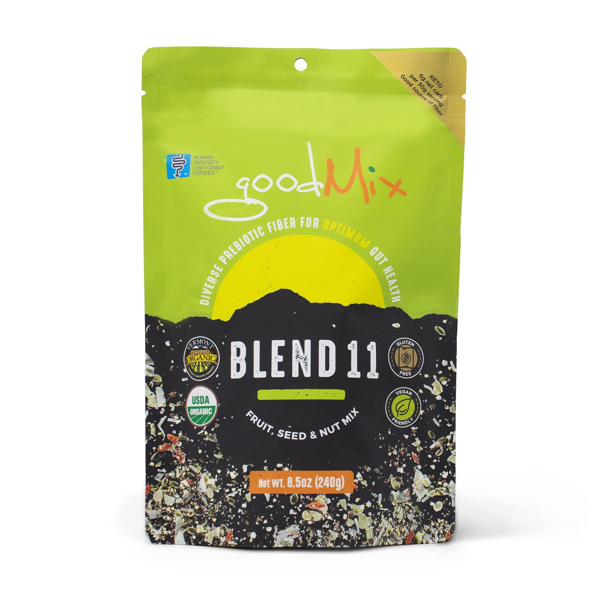 Blend 11 - Low FODMAP Certified/IBS Relief Organic High Fiber Cereal - goodMix Superfoods - 8.5 oz Resealable Pack