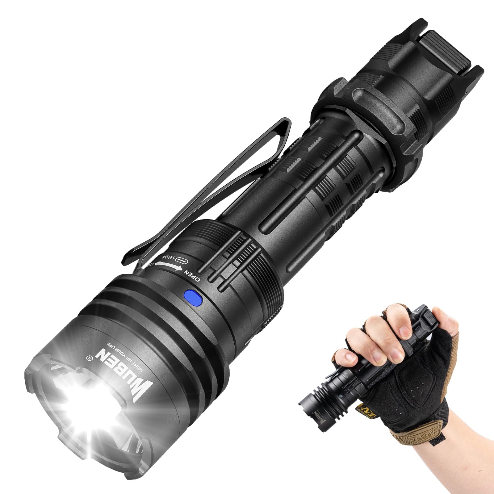 WUBEN T1 Tactical Flashlights 2000 High Lumens, Rechargeable Flashlight 498 Meters Long Beam Distance, Handheld Flash Light with Tactical Tail Button for Tactical Gear, Suvival, Emergencies, Outdoor