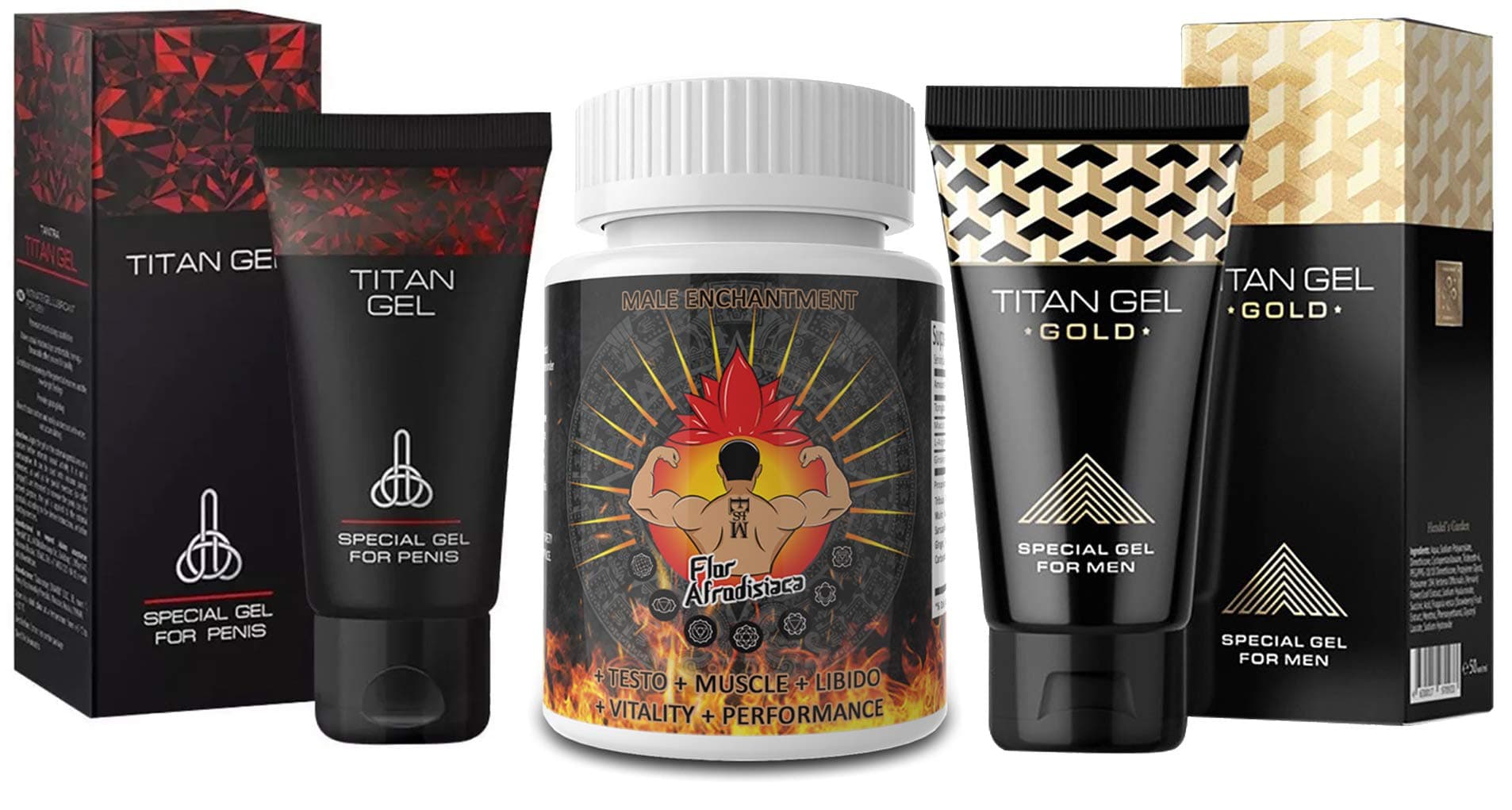 Big Jim Original Russian Titan Gel Red + Titan Gel Gold Combo for Men Clinically Tested to Help Enlarge and Extend by Flor Afrodisiaca