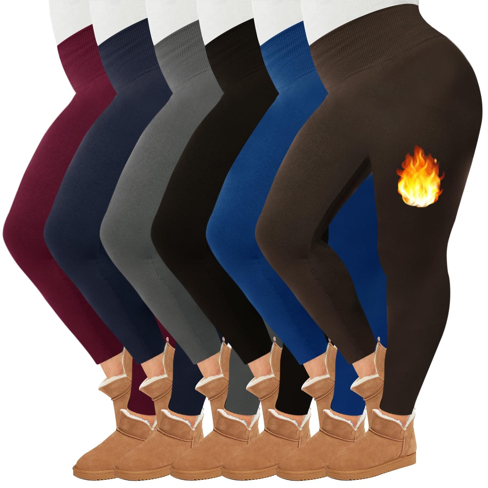 Abodhu6 Pack Fleece Lined Leggings Women Plus Size High Waist Soft Stretch Thermal Winter Full Length Leggings