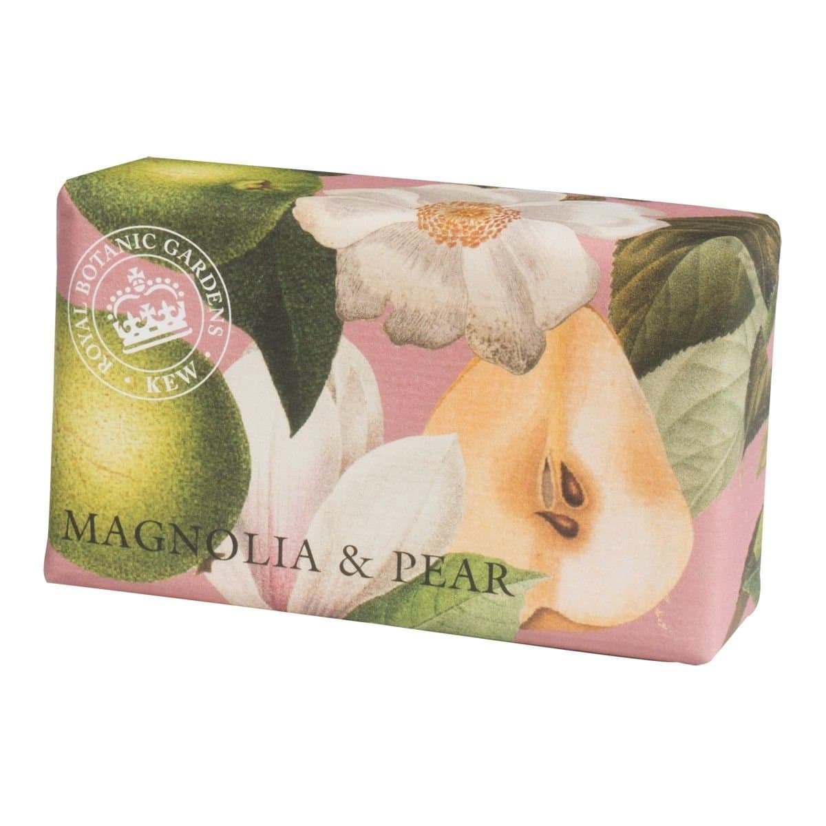 The English Soap Company, Royal Botanical Gardens Kew Wrapped Soap Bar, Luxury Pear Shea Butter, Moisturising for Face & Body, Magnolia & Pear Scent - 240gm