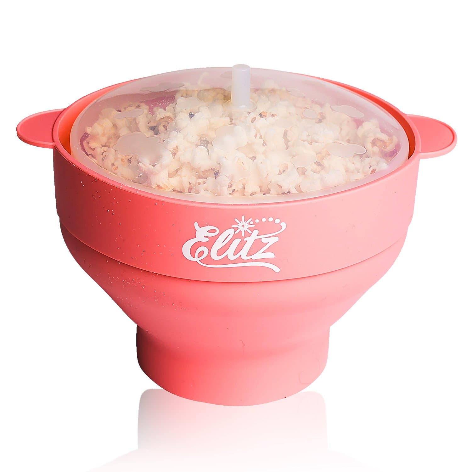 ELITZ Microwave Popcorn Popper with Lid | Natural, Oil-Free Air Popping | BPA Free Microwaveable, Collapsible Silicone Popcorn Maker Bowl | Hot, Gourmet Movie Theater Fresh Taste - Blooming Dahlia