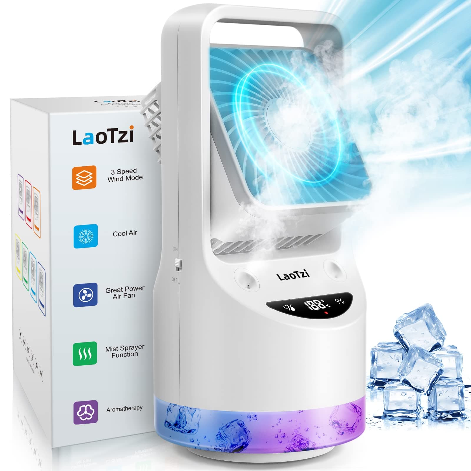 Rechargeable Portable Air Conditioner Fan, Evaporative Mini Air Conditioner with 3 Speeds 7 Colors, Portable Desk Cooler Fan with Aromatherapy for Window, Room, Home and Office