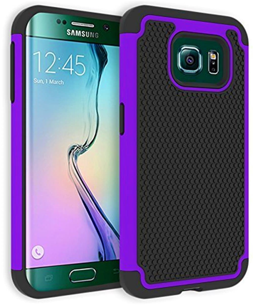 S6 Edge Case, lECI Samsung Galaxy S6 Edge Case [Drop Protection] [Shock-Absorption] [Impact Resistant] Hybrid Dual Layer Armor Defender Protective Case Cover for Samsung Galaxy S6 Edge (Purple)