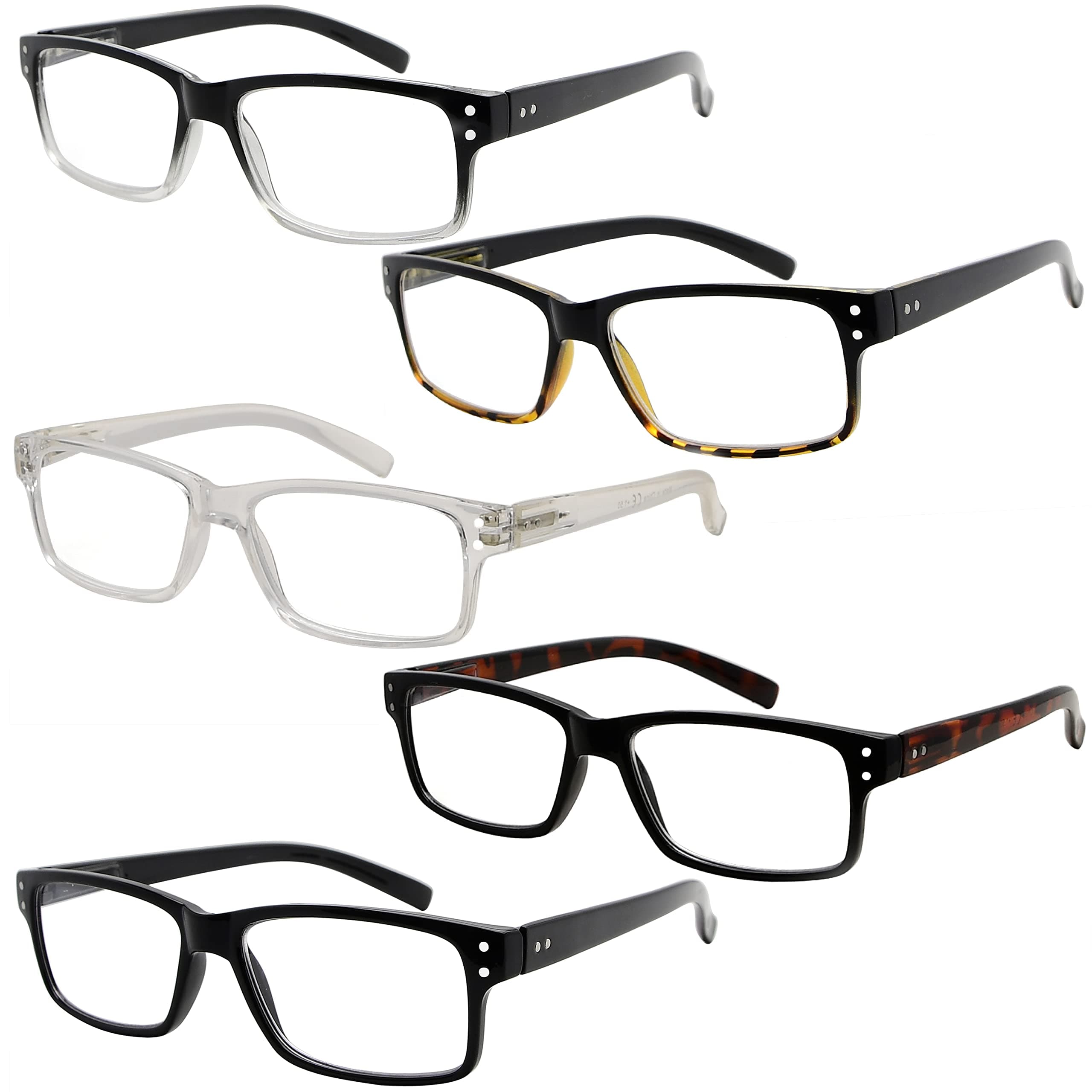 +2.00, 5pcs Mix(with Transparent Frame) : Eyekepper Spring Hinges Vintage Reading Glasses Men Readers(One for each color, 2.00)