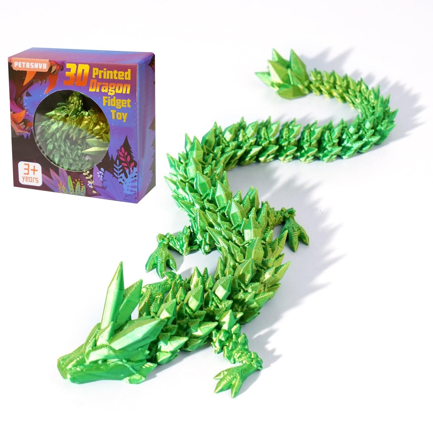 12" 3D Printed Dragon, Articulated Dragon, Crystal Dragon, Dragon Fidget Toy, Home Office Decor Executive Desk Toy (Green)