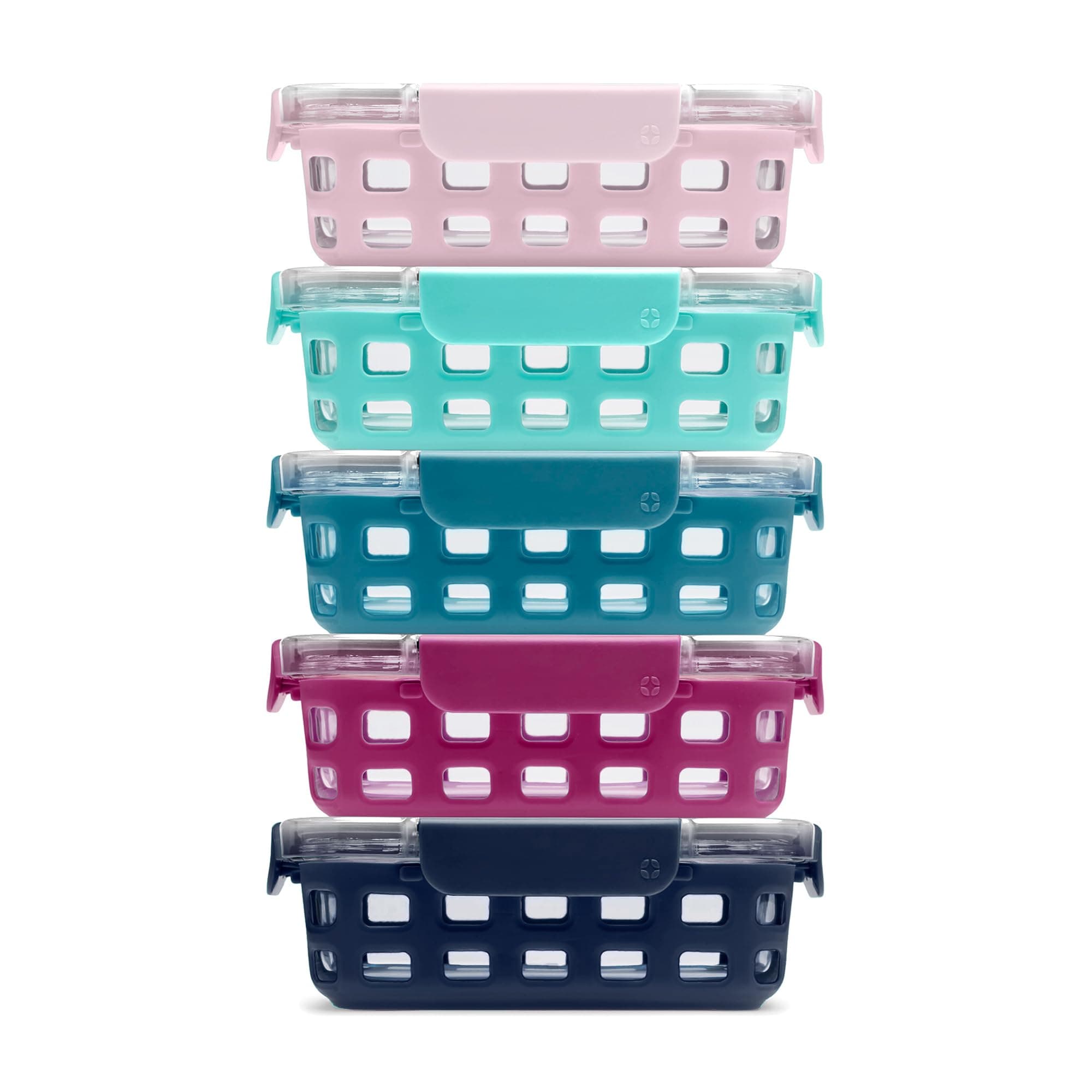 Ello Duraglass Glass Food Storage Meal Prep Containers - Glass Food Storage Meal Prep Bowls with Silicone Sleeve and Airtight Lids, 10 piece 5 pack, Evening Orchard