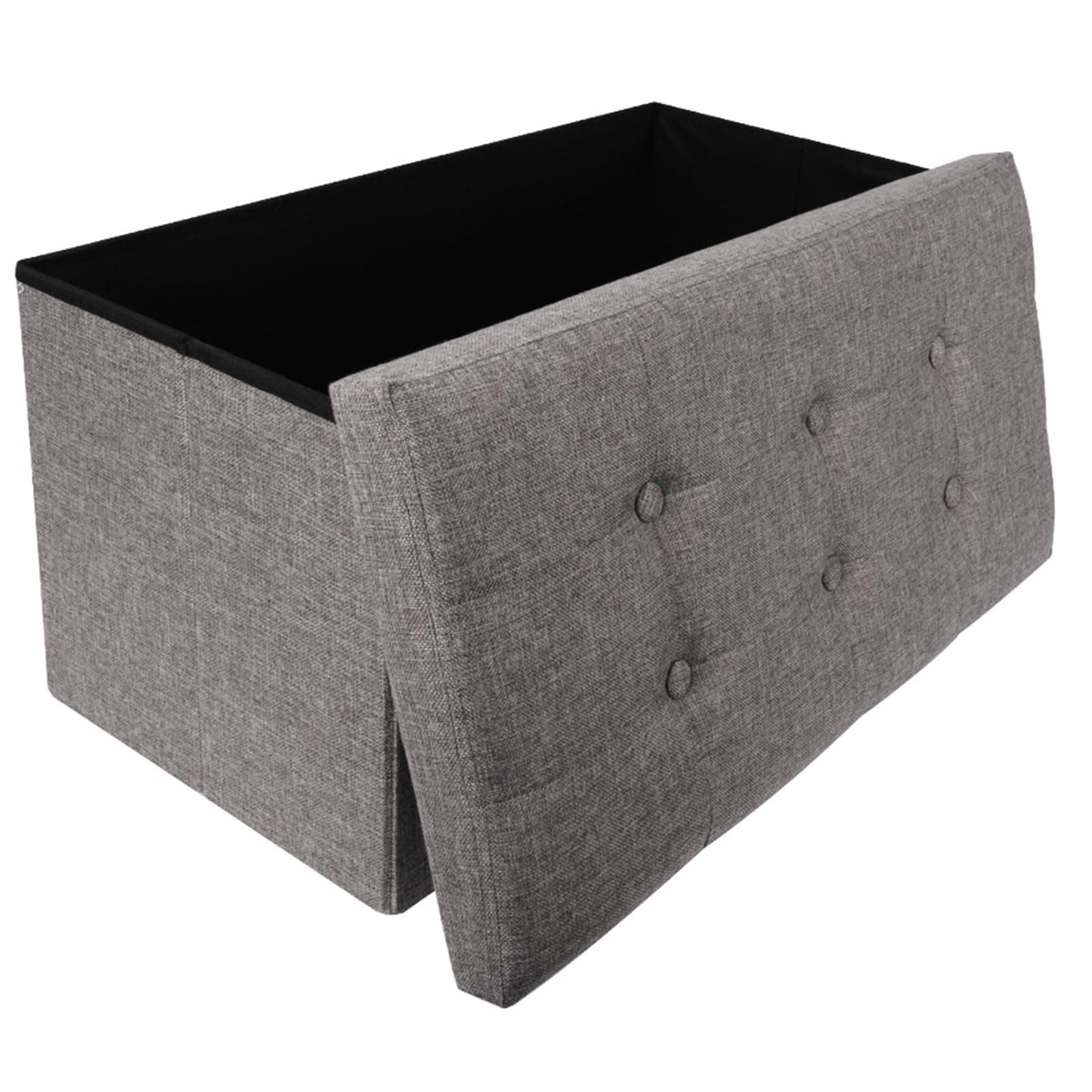 Dripex Large Folding Storage Ottoman Box Toy Chest and Footstool Grey Linen Fabric, Chest with Lid, 80L Capacity, Comfy Sponge Bench Space Saving 76 x 38 x 38 cm