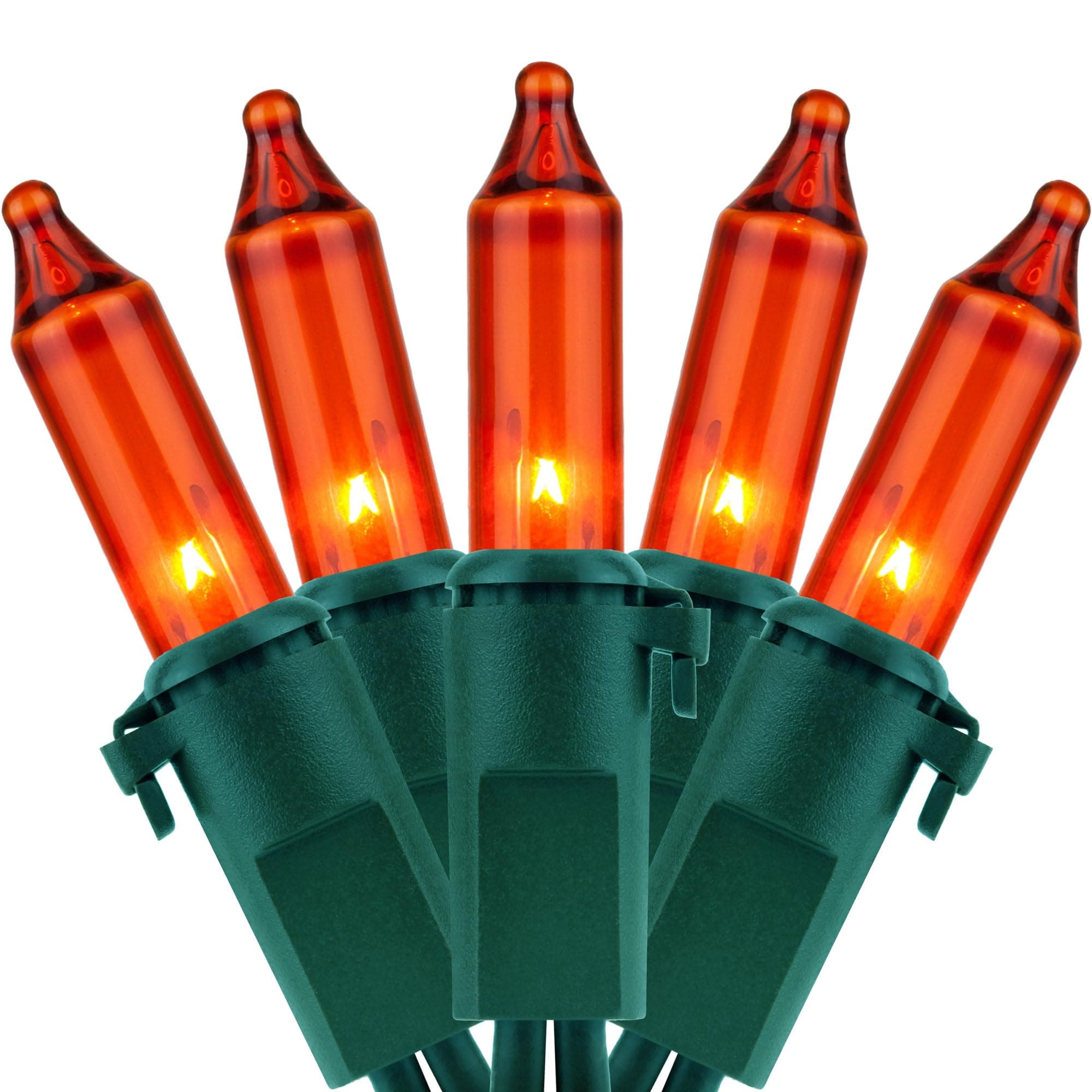 200 Orange Christmas Lights, Pack of 2 Sets 33 Feet 100 Count UL Certified Incandescent String Lights (Orange - Green Wire)