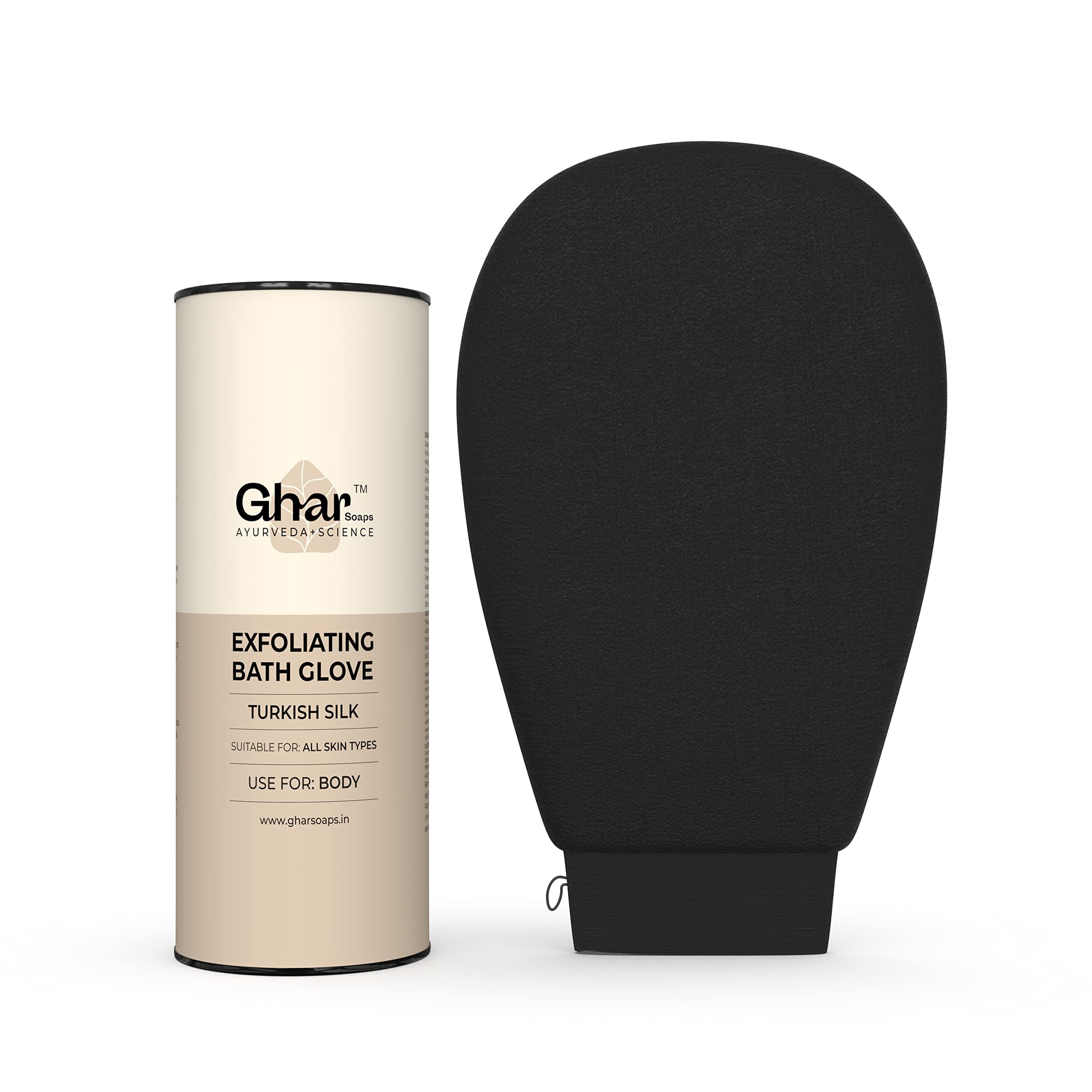 GHAR SOAPS Exfoliating Glove for Dead Skin Body | Scrub Glove for Dead Skin Black Pack of 1| Gentle on The Skin | Improves Circulation stimulates | Sustainable, Unisex | Easy to Use|