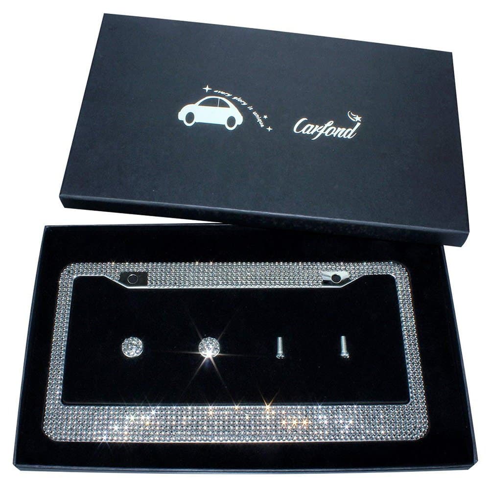 TASIRO Pure Handmade Bling Bling 7 Row Rhinestones Stainless Steel Metal License Plate Frame Bonus 2 Matching Screws&Caps(Light grey) by Carfond