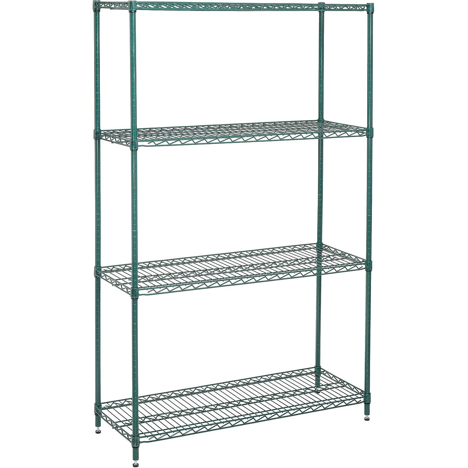 Nexel Economy Wire Shelving Starter Unit, 4 Tier, Green Epoxy, 18"W, x 36"L, x 74"H