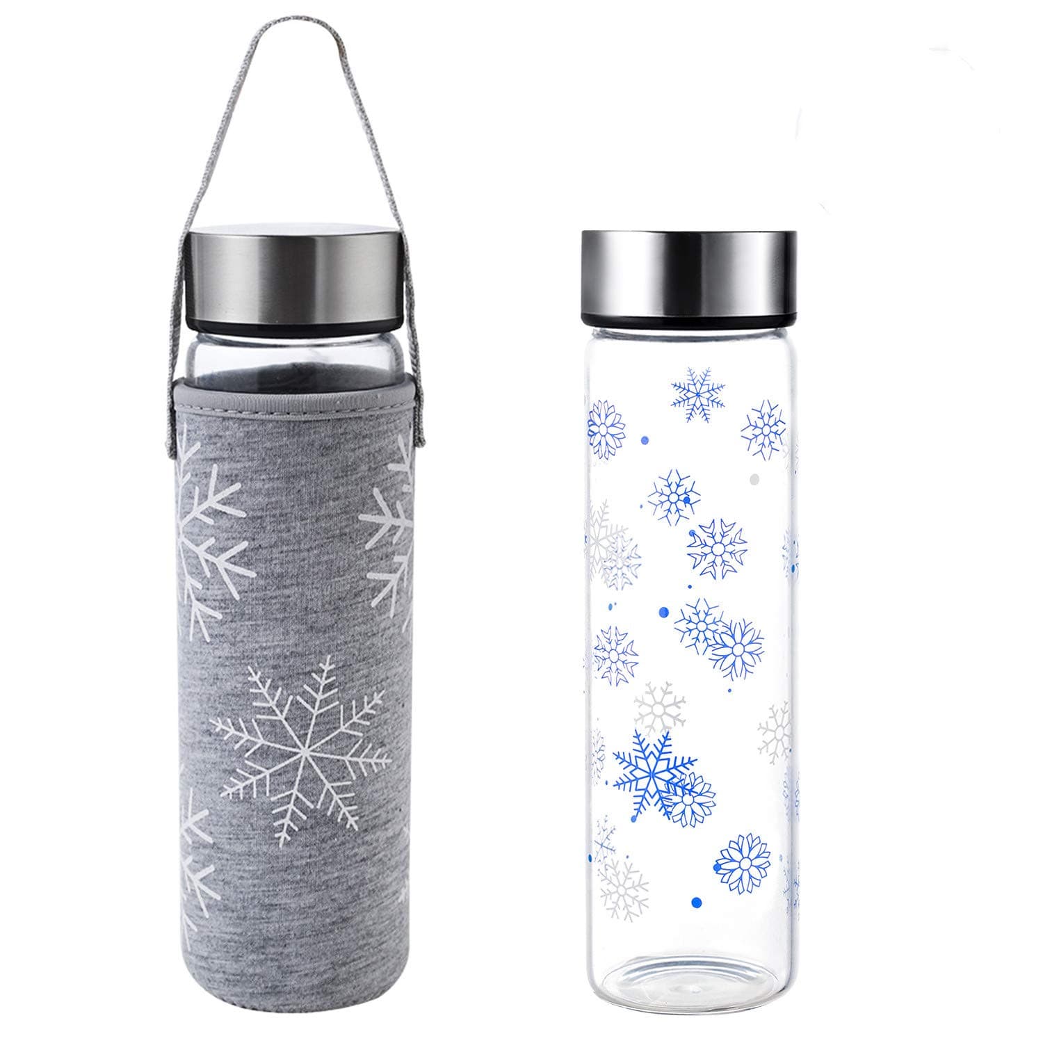 Glass Water Bottles 550 Milliliter, Reusable Sports Borosilicate Water Bottle Wide Mouth BPA-Free with Stainless Steel Lid, Neoprene Sleeve and Cleaning Brush, Ideal for Travel, School