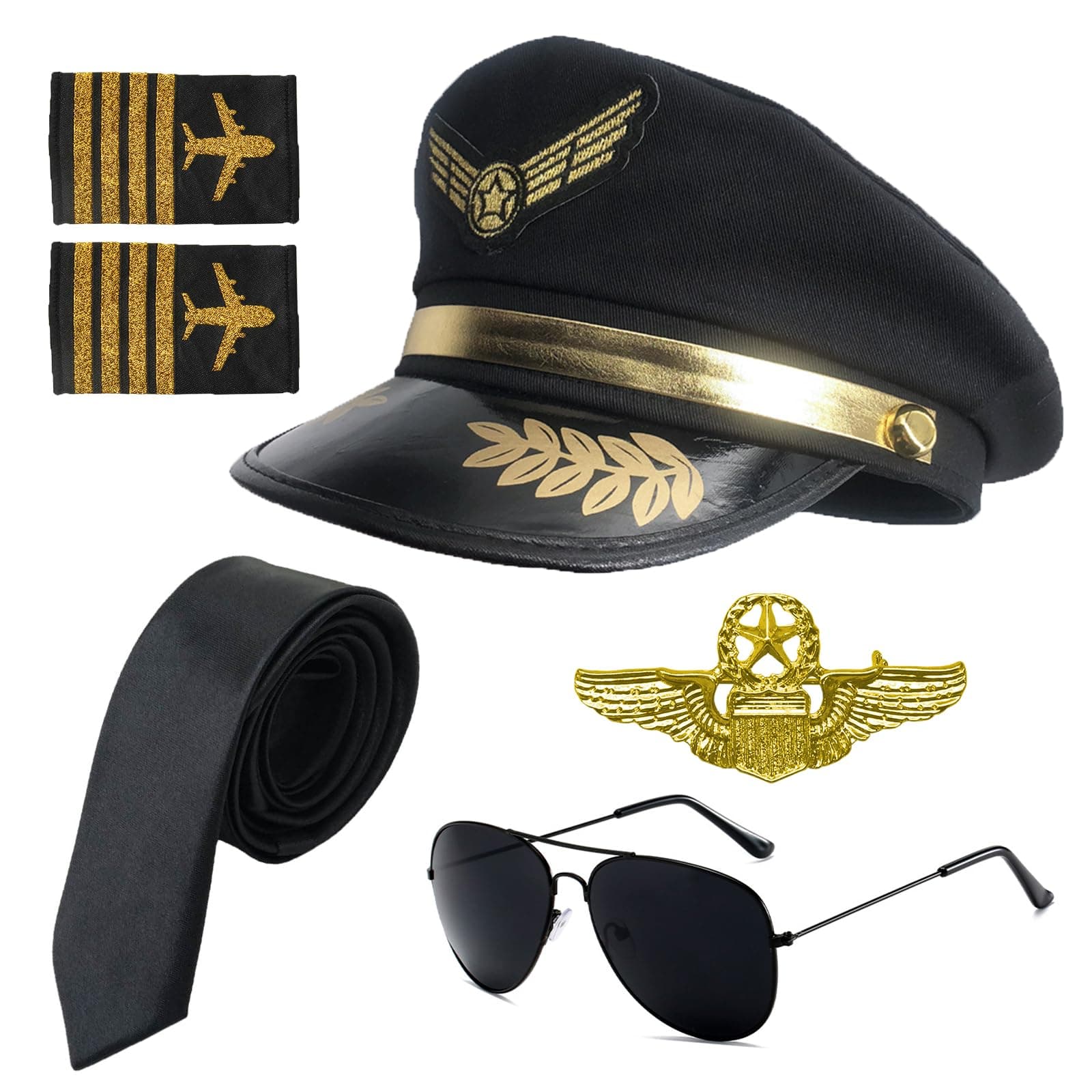 Pilot Costume Accessories Set Airline Pilot Captain Costume Kit with Aviator Sunglasses Dress Up Accessory Set