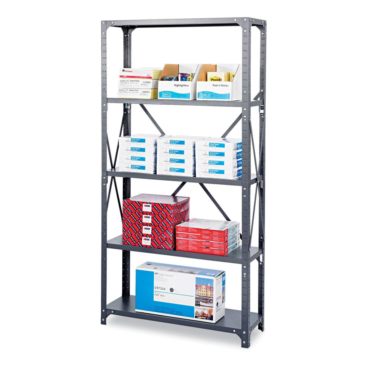 Safco 6269 Commercial Steel Shelving Unit Six-Shelf 36W X 18D X 75H Dark Gray