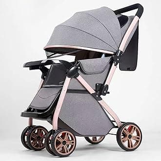ESYAMAPET 2 in 1 Lightweight Stroller, High Landscape Baby Stroller w/Two-Way Rotational Seat, Storage Basket, Adjustable Backrest & Canopy, Foldable Infant Pram Stroller for 0-36 Months Babies, Grey