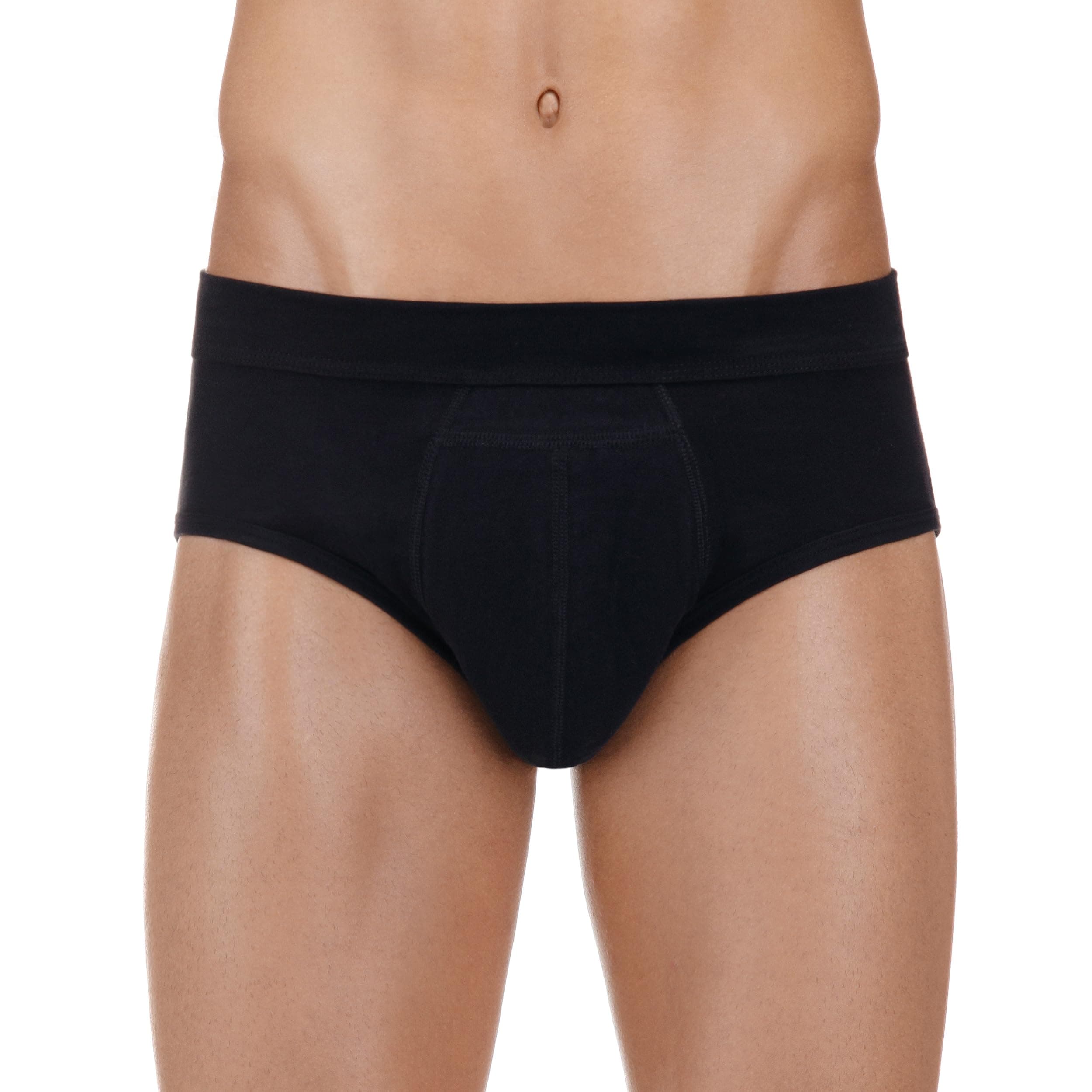 PROTECHDRY - Washable & Reusable Urinary Incontinence Cotton Brief Underwear for Men, with Front Absorbent Area Black Small