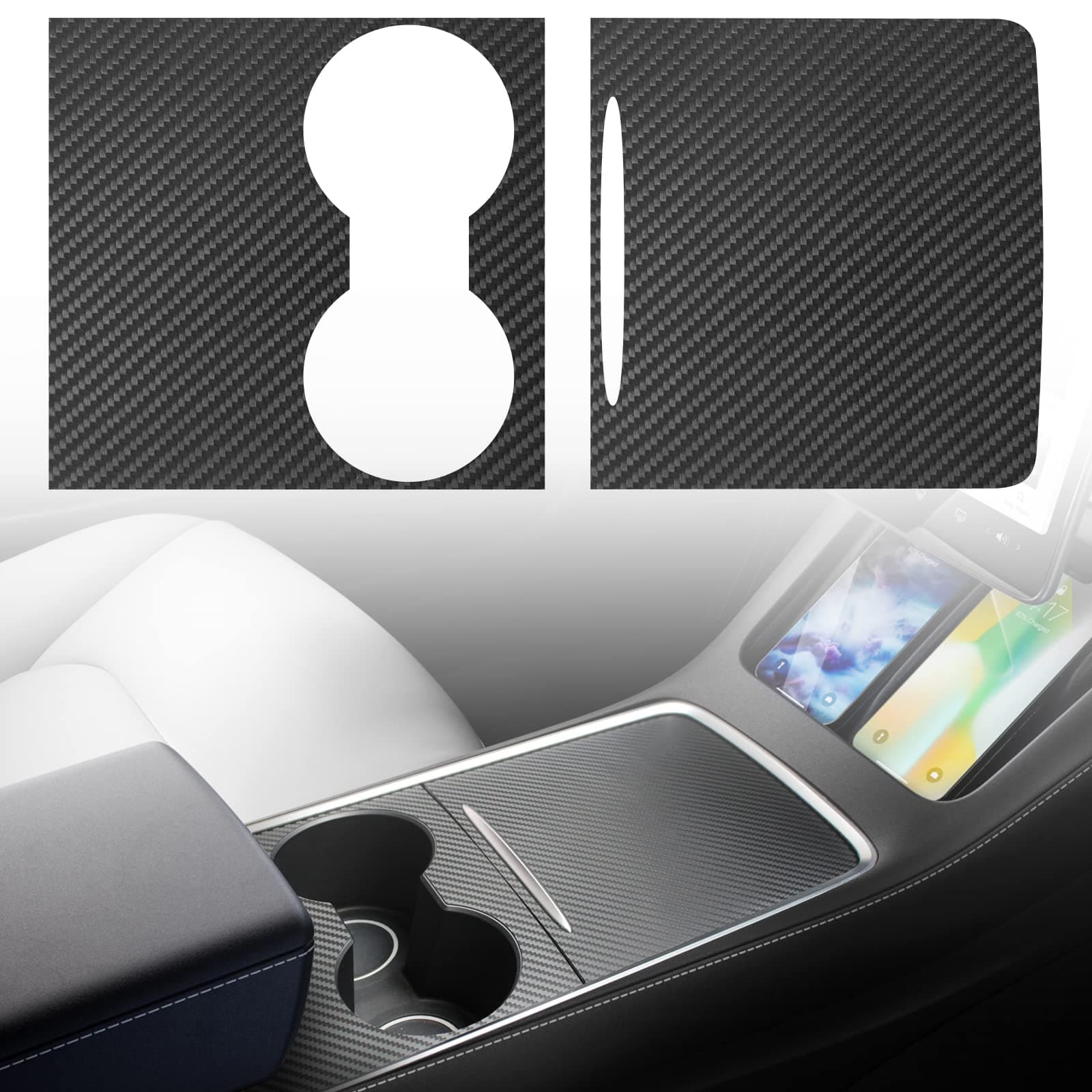 Farmogo Center Console Wrap Kit Carbon Fiber Console Cover Interior Decoration Wrap Kit Compatible with Tesla 2021-2024 Model Y & 2021-2023 Model 3 Tesla Accessories (Matte Carbon Fiber)