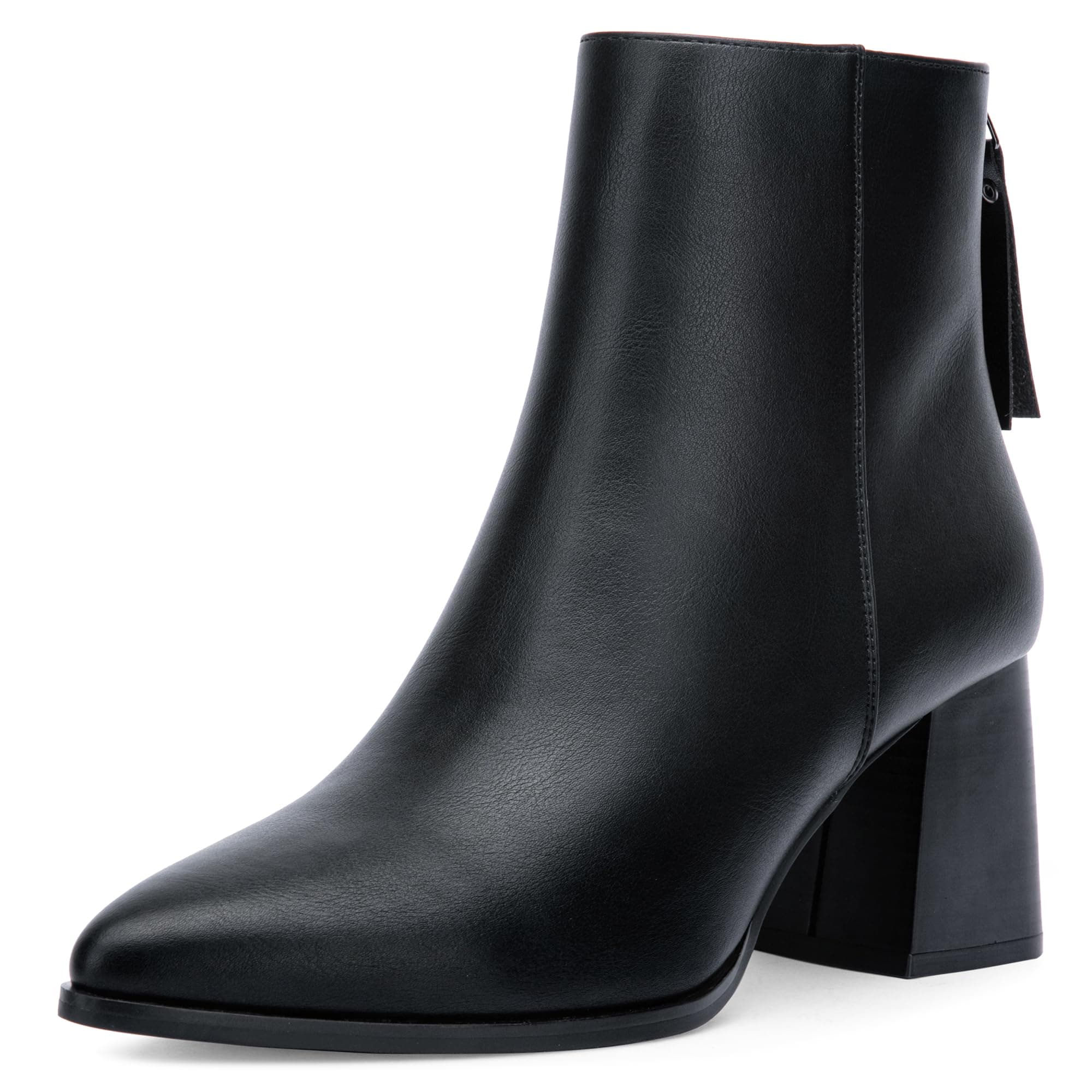 Women's Chunky Heeled Ankle Boots, Pointed Toe Stacked Block Heel Booties