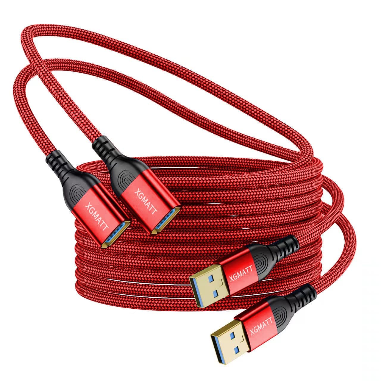 USB 3.0 Extension Cable 1M 2Pack,USB A Male to A Female Cable USB Extension Lead High Speed Data Transfer Compatible for Printer, Scanner, Camera, Keyboard, Card Reader, Hard Drive,Red