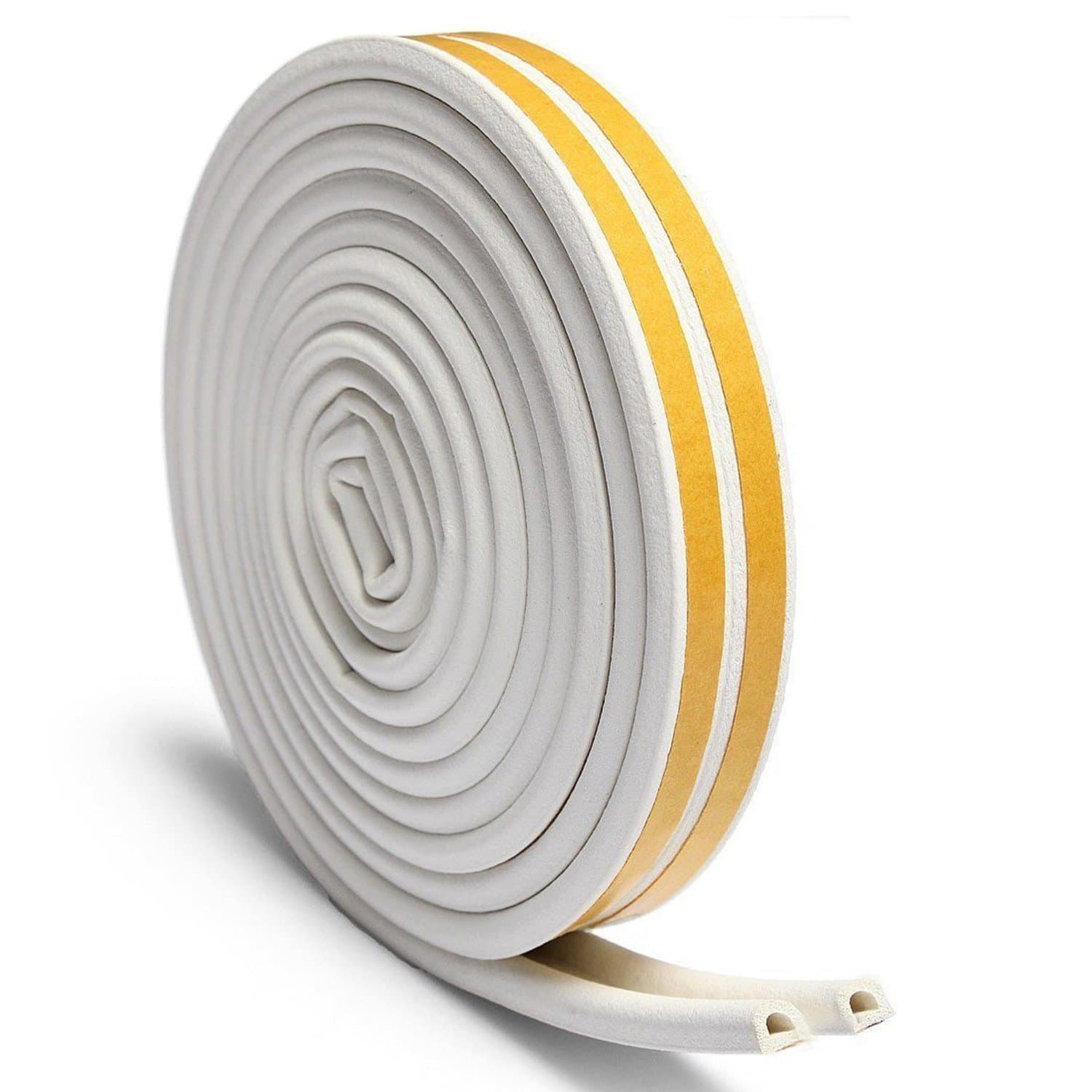 Door Window Anti-Collision Self Adhesive Rubber Foam Seal Strip Soundproofing Weatherstrip Waterproof Seal (D Model, White) (Large)