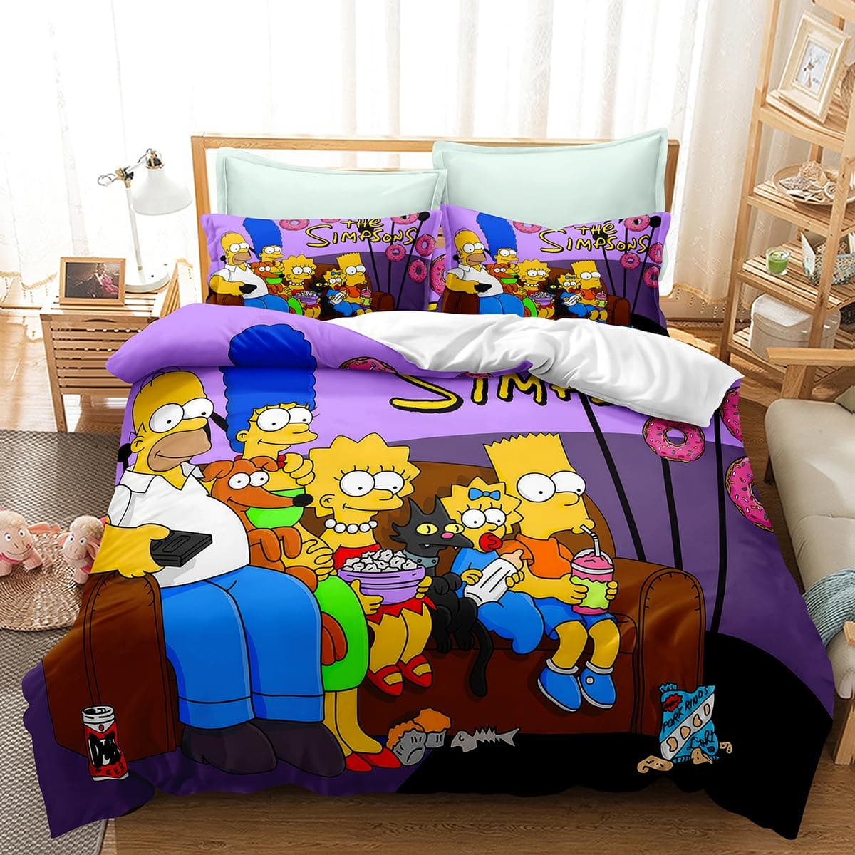 Ultra Soft Microfiber Bedding Simpsons 3 Pieces 1 Duvet Cover Set 3D Printed Bedding Quilt Duvet Cover 2 Pillowcases with Zipper Closure for(Queen), Style4