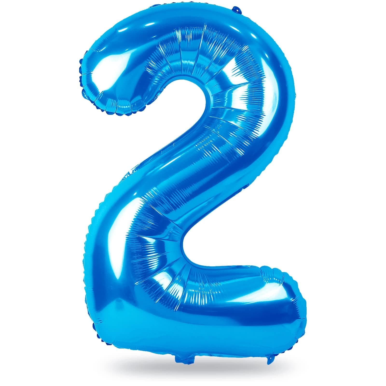 Blue 2 Balloons, 40 Inch Large Foil Number Balloons Set 0-9, Self Inflating Digital 2 Helium Balloon for Boys Men 2nd 12th 20th Age Birthday Anniversary Party Decorations Photo Shoot Supplies